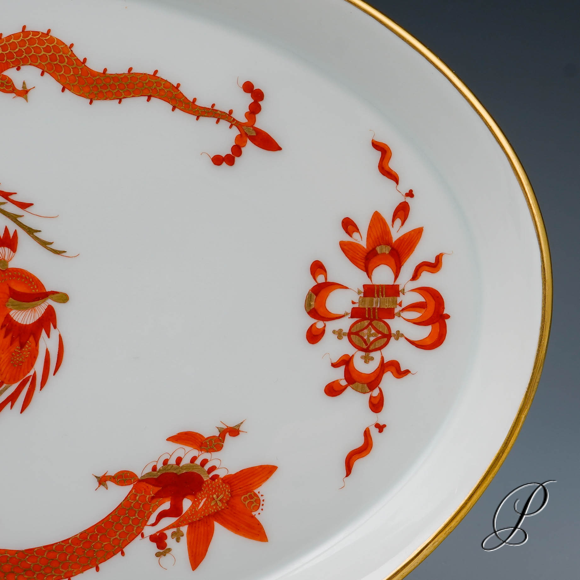 Tablett Meissen 1.Wahl reicher Drache rot und goldschattiert – Bild 6