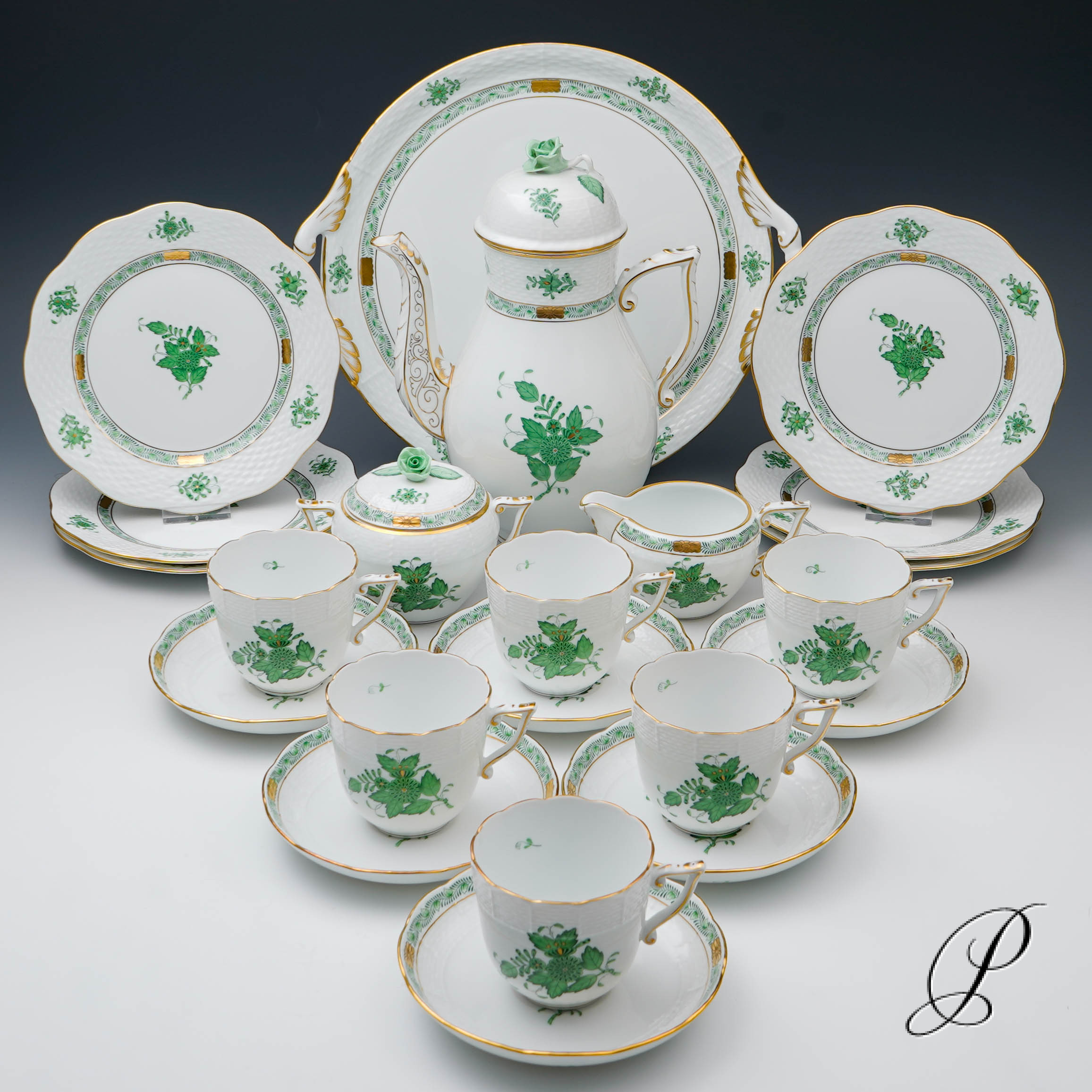 Kaffeeservice Herend für 6 Personen "Apponyi grün"