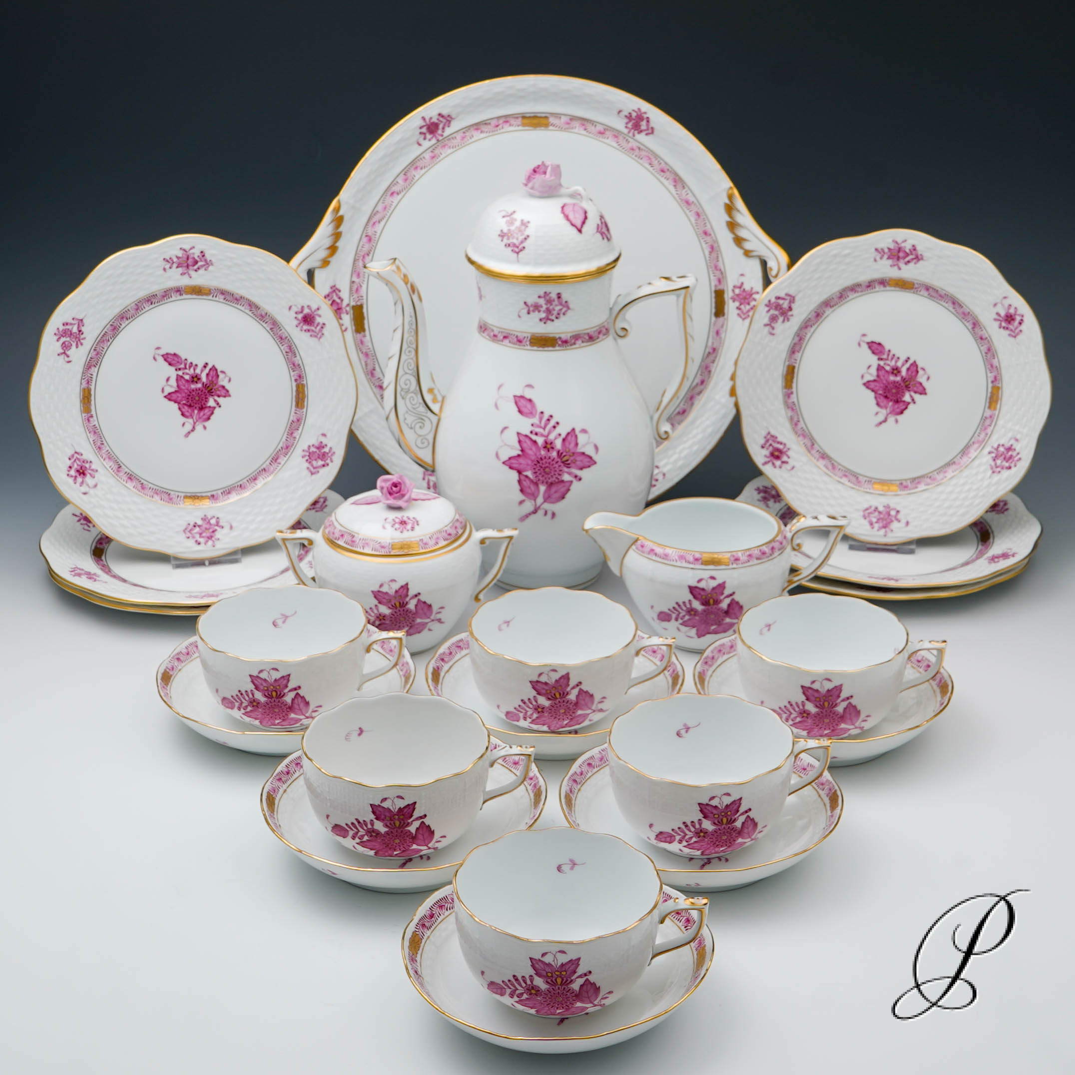 Kaffeeservice Herend für 6 Personen im Dekor Apponyi purpur