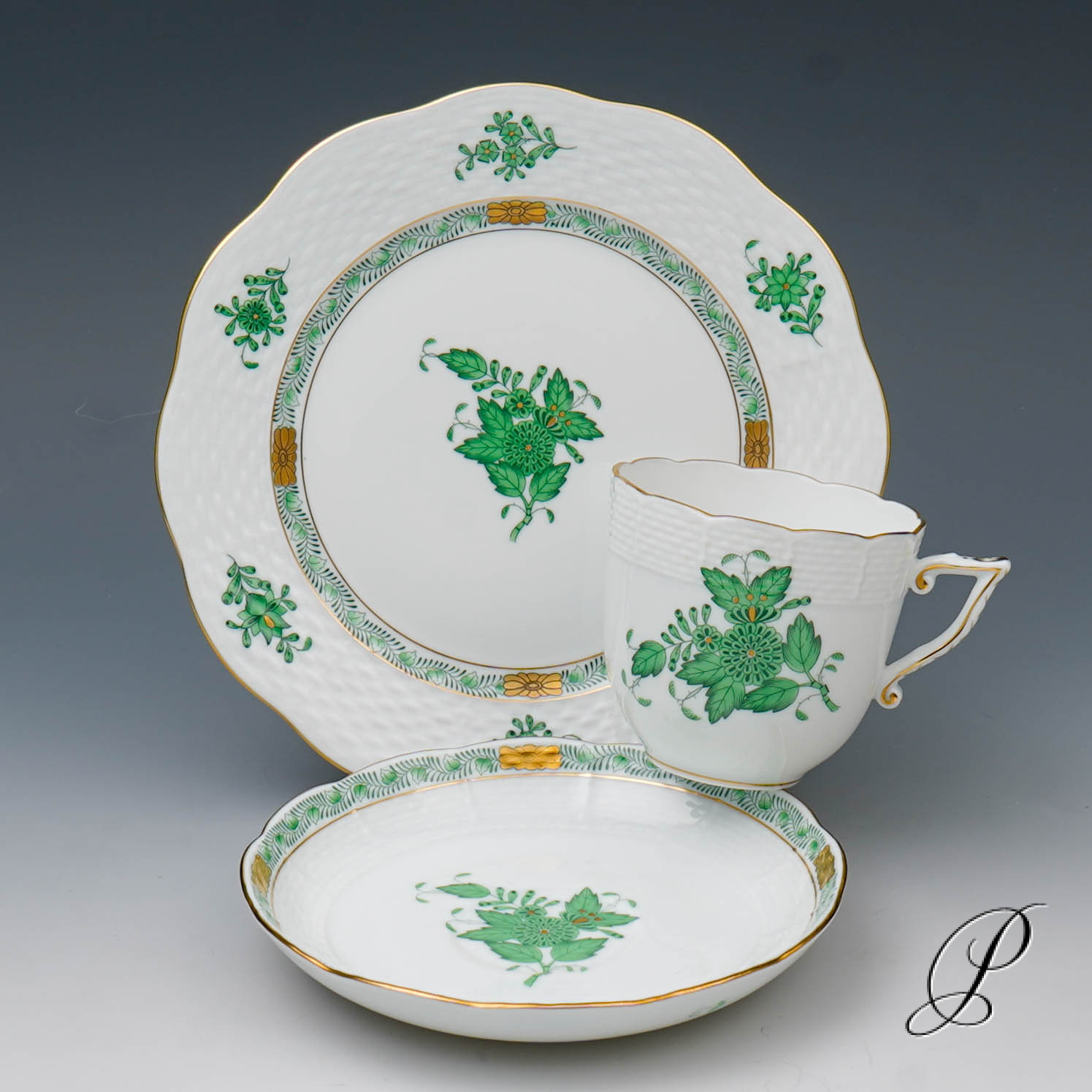 Kaffeegedeck Herend im Dekor Apponyi grün