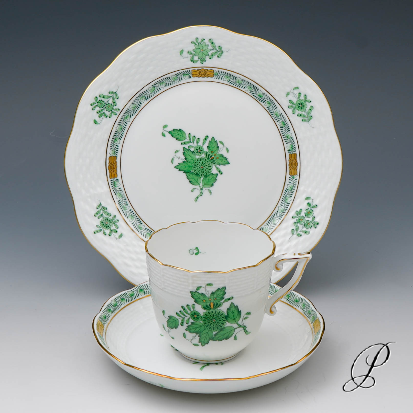 Kaffeegedeck Herend im Dekor Apponyi grün