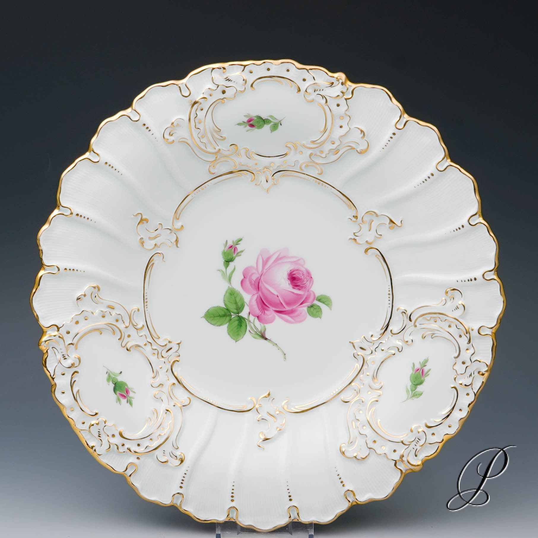 großer Prunkteller Meissen 1.Wahl Pfeiferzeit 1924 Jhd. im Dekor Rote Rose