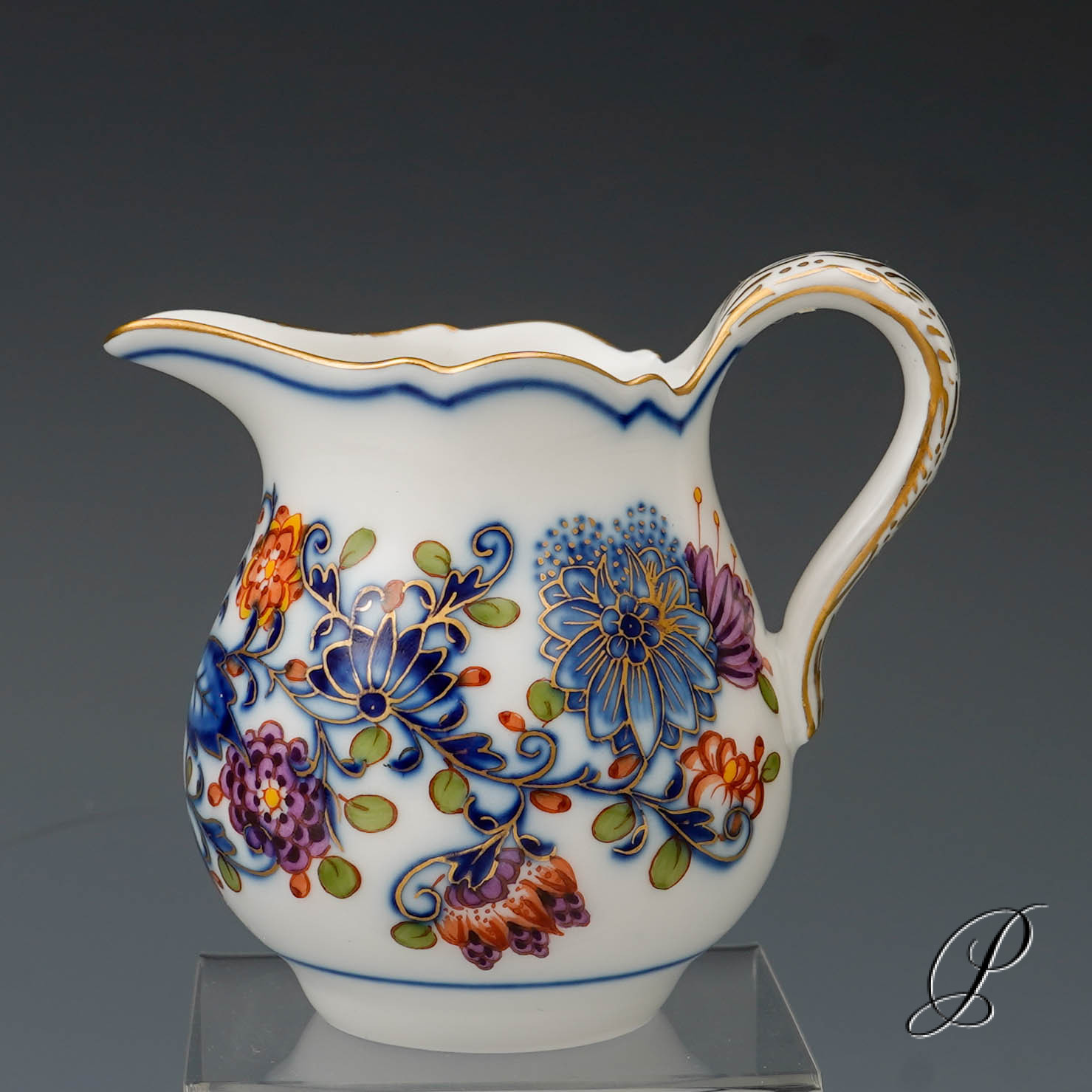 Sahnekännchen mit Untersetzer Meissen im Dekor Zwiebelmuster Royal bunt – Bild 5