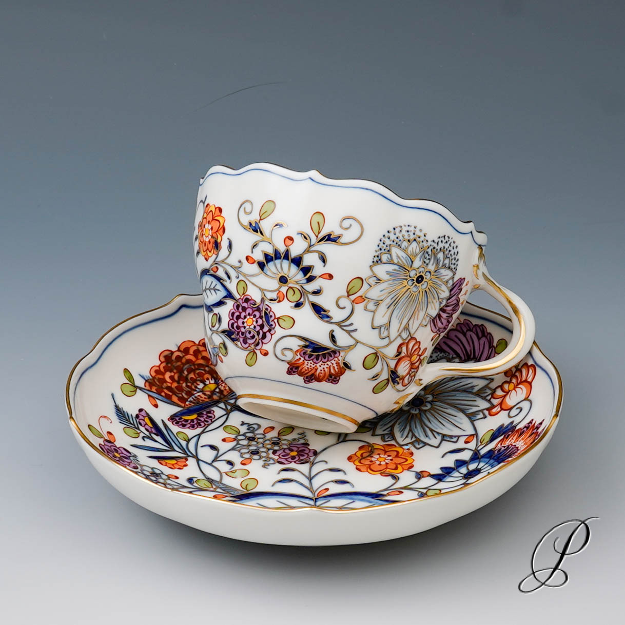 Kaffeegedeck Meissen buntes Zwiebelmuster