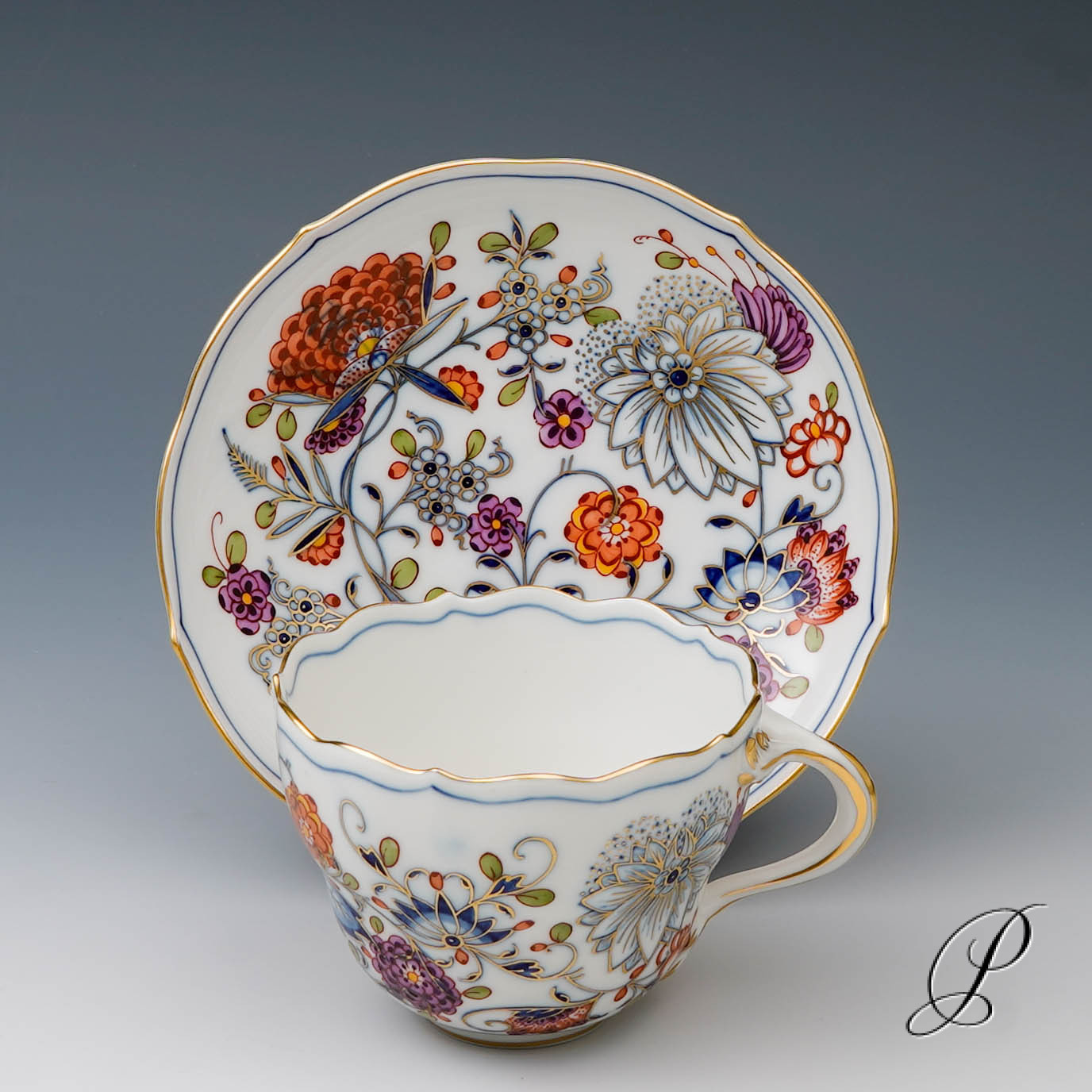 Kaffeegedeck Meissen buntes Zwiebelmuster