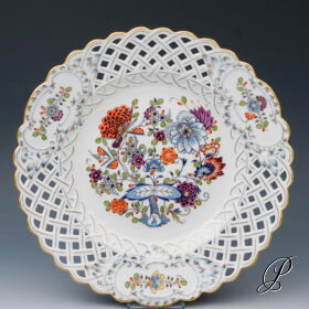 großer Durchbruchteller Meissen Zwiebelmuster Royal-bunt