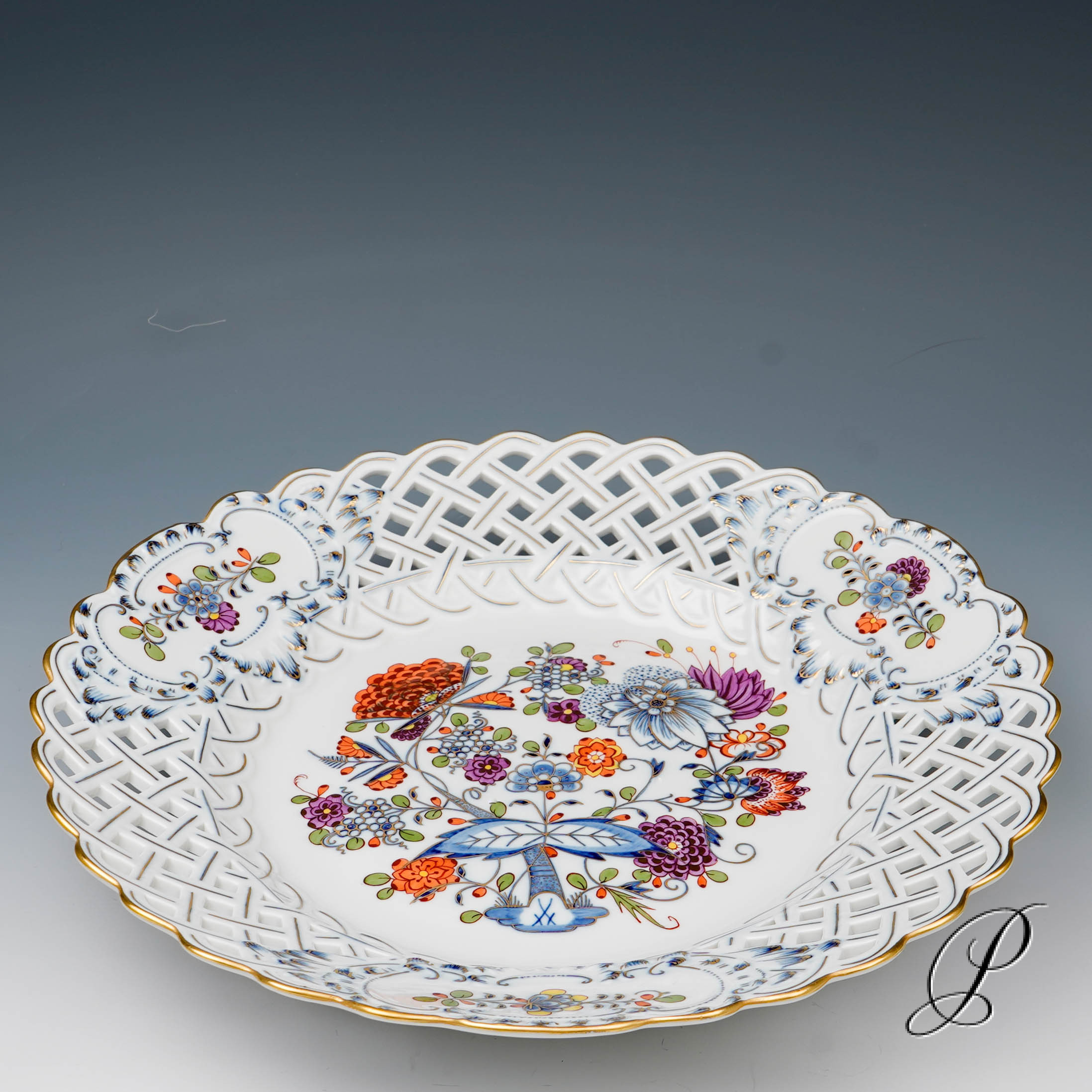 großer Durchbruchteller Meissen Zwiebelmuster Royal-bunt – Bild 2