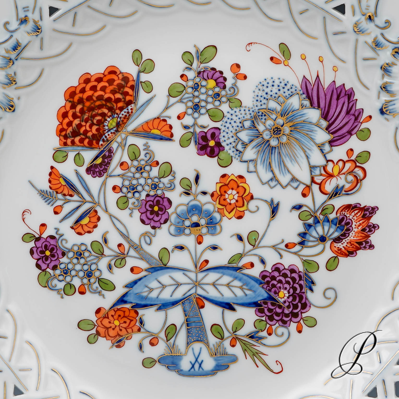 großer Durchbruchteller Meissen Zwiebelmuster Royal-bunt – Bild 4