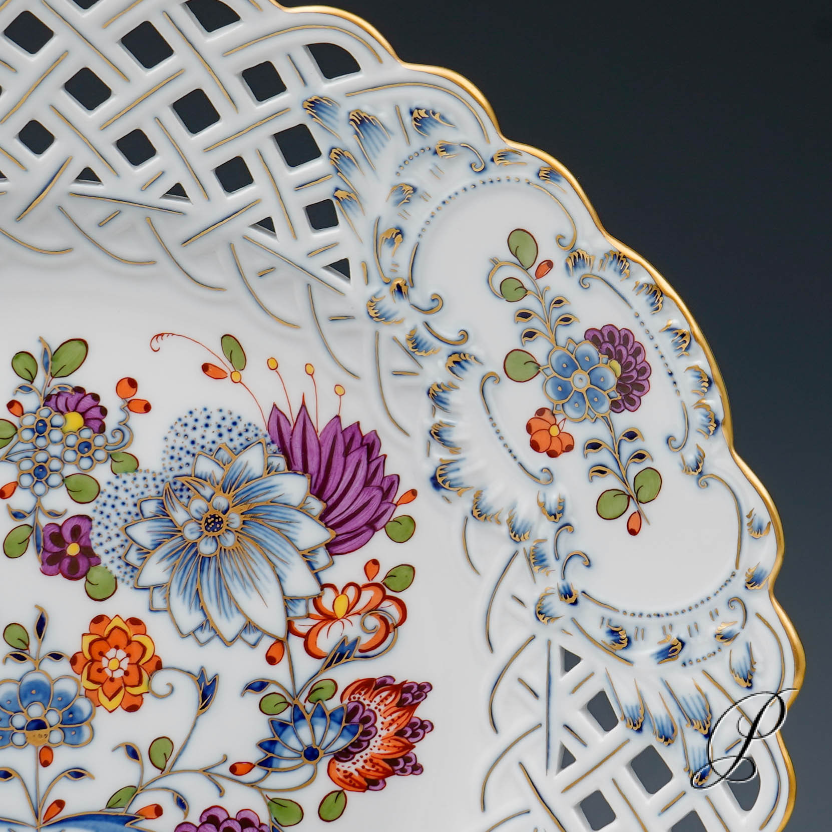 großer Durchbruchteller Meissen Zwiebelmuster Royal-bunt – Bild 5