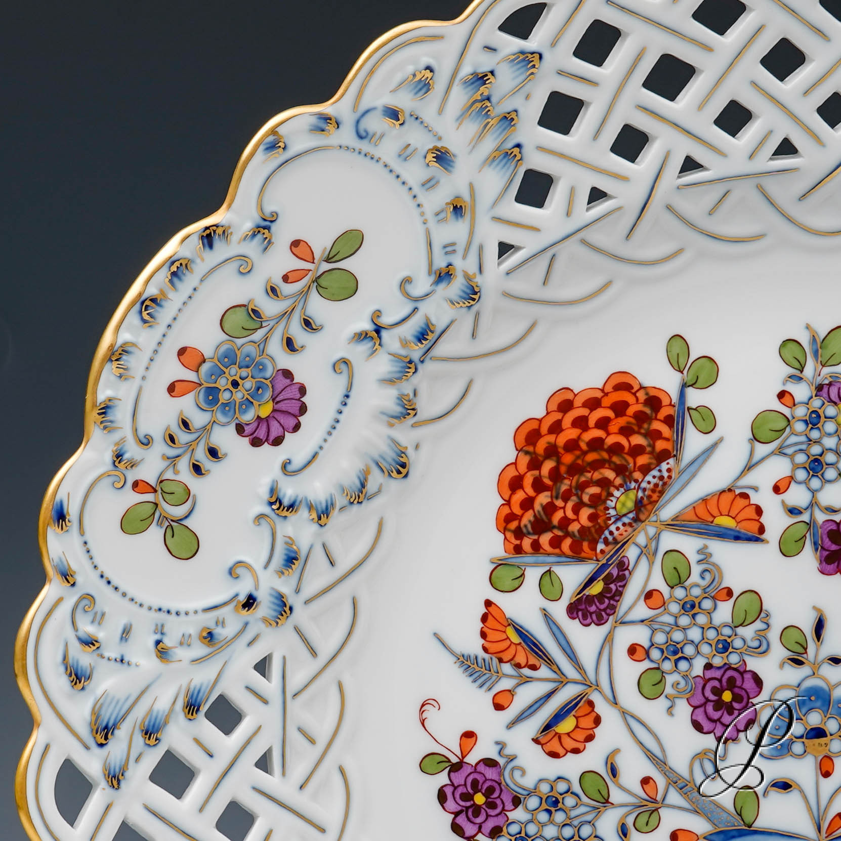 großer Durchbruchteller Meissen Zwiebelmuster Royal-bunt – Bild 6