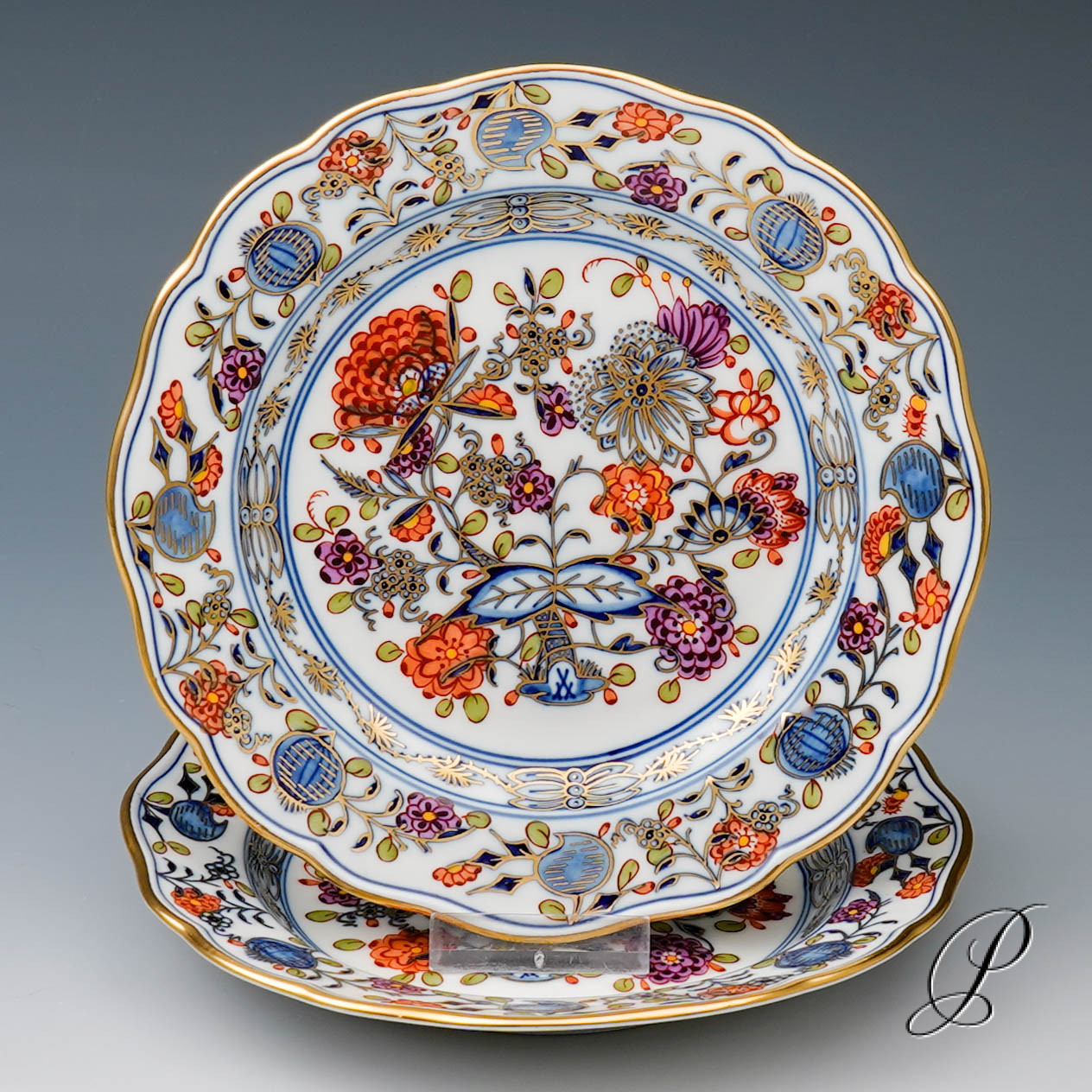 2 Dessert oder Gebäckteller Meissen buntes Zwiebelmuster