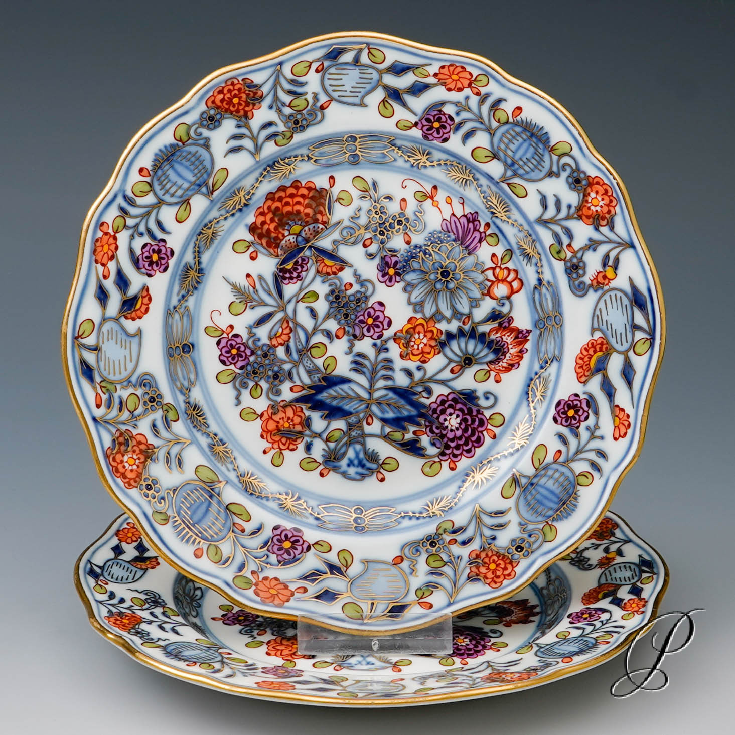 2 Dessert oder Gebäckteller Meissen um 1900 Jhd. im Dekor buntes Zwiebelmuster