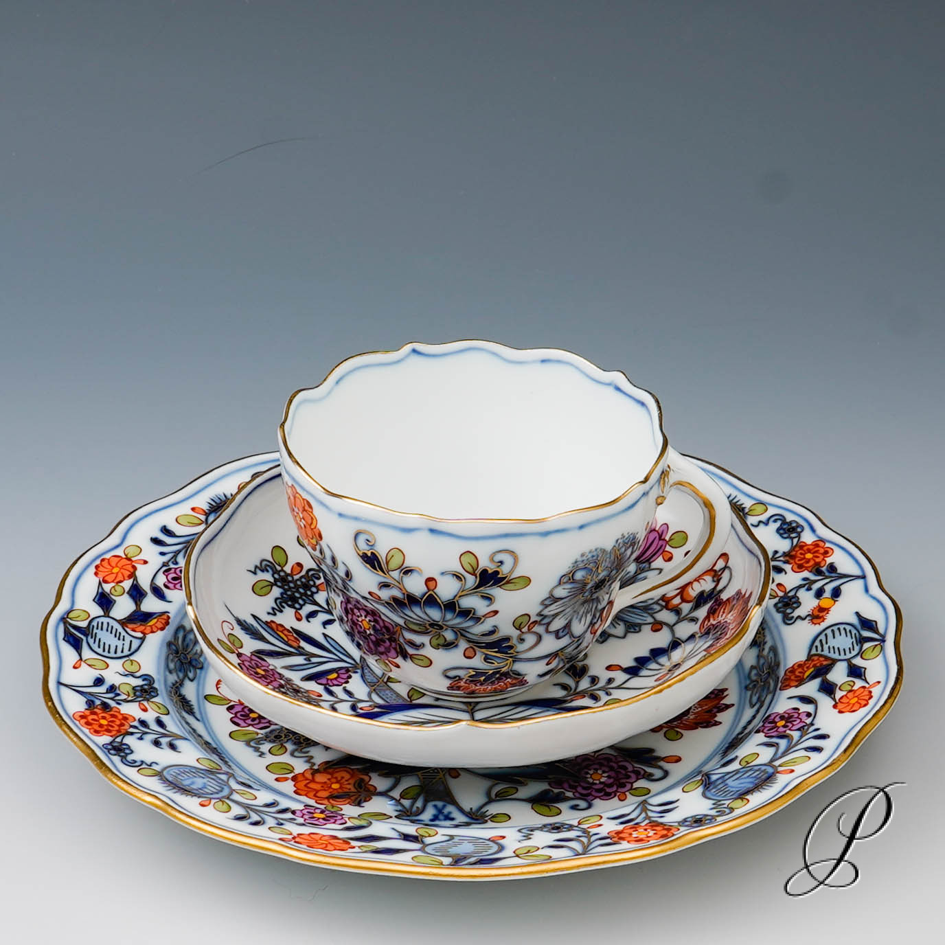 Kaffeegedeck Meissen Knaufzeit um 1900 Jhd. buntes Zwiebelmuster – Bild 2