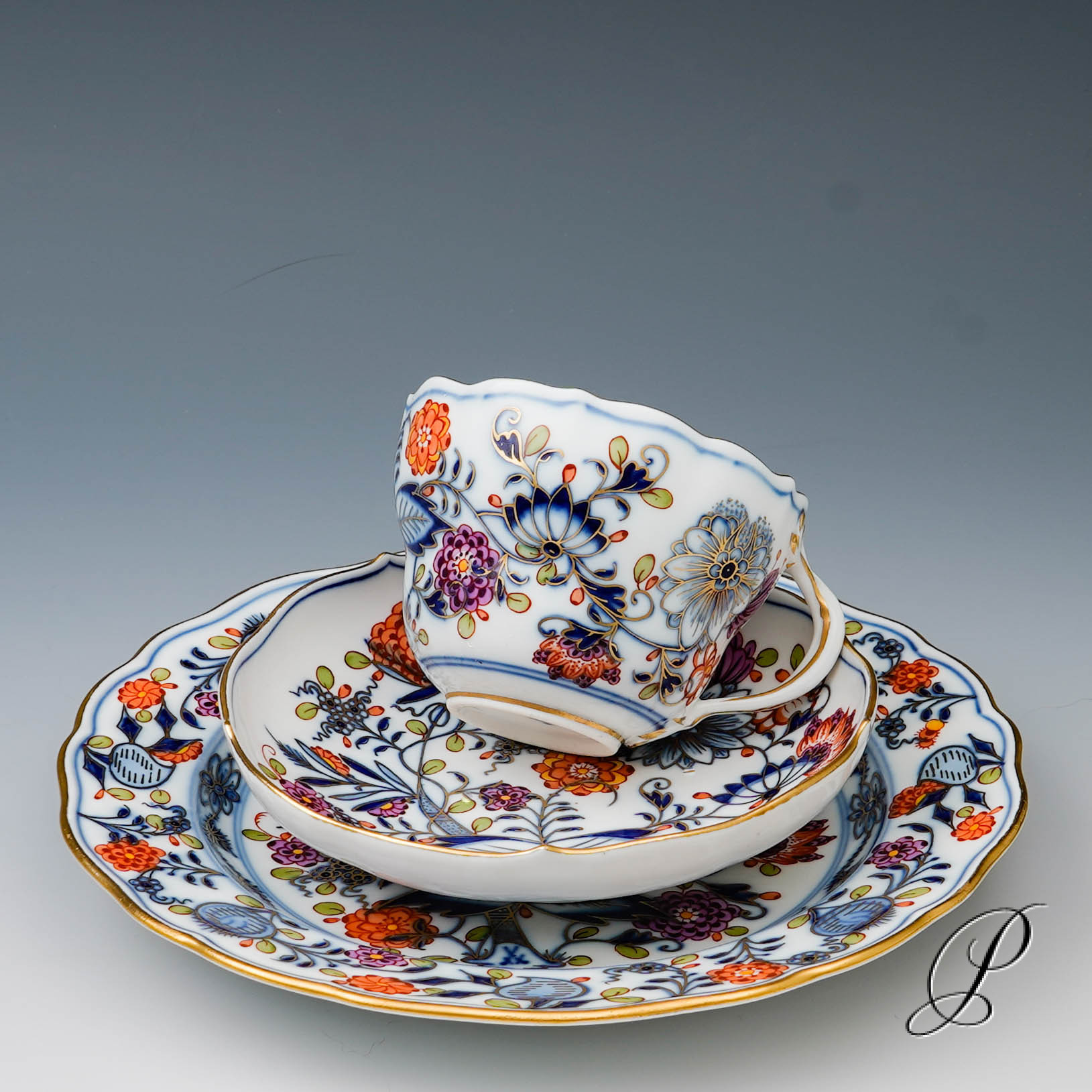 Kaffeegedeck Meissen Knaufzeit um 1900 Jhd. buntes Zwiebelmuster – Bild 3