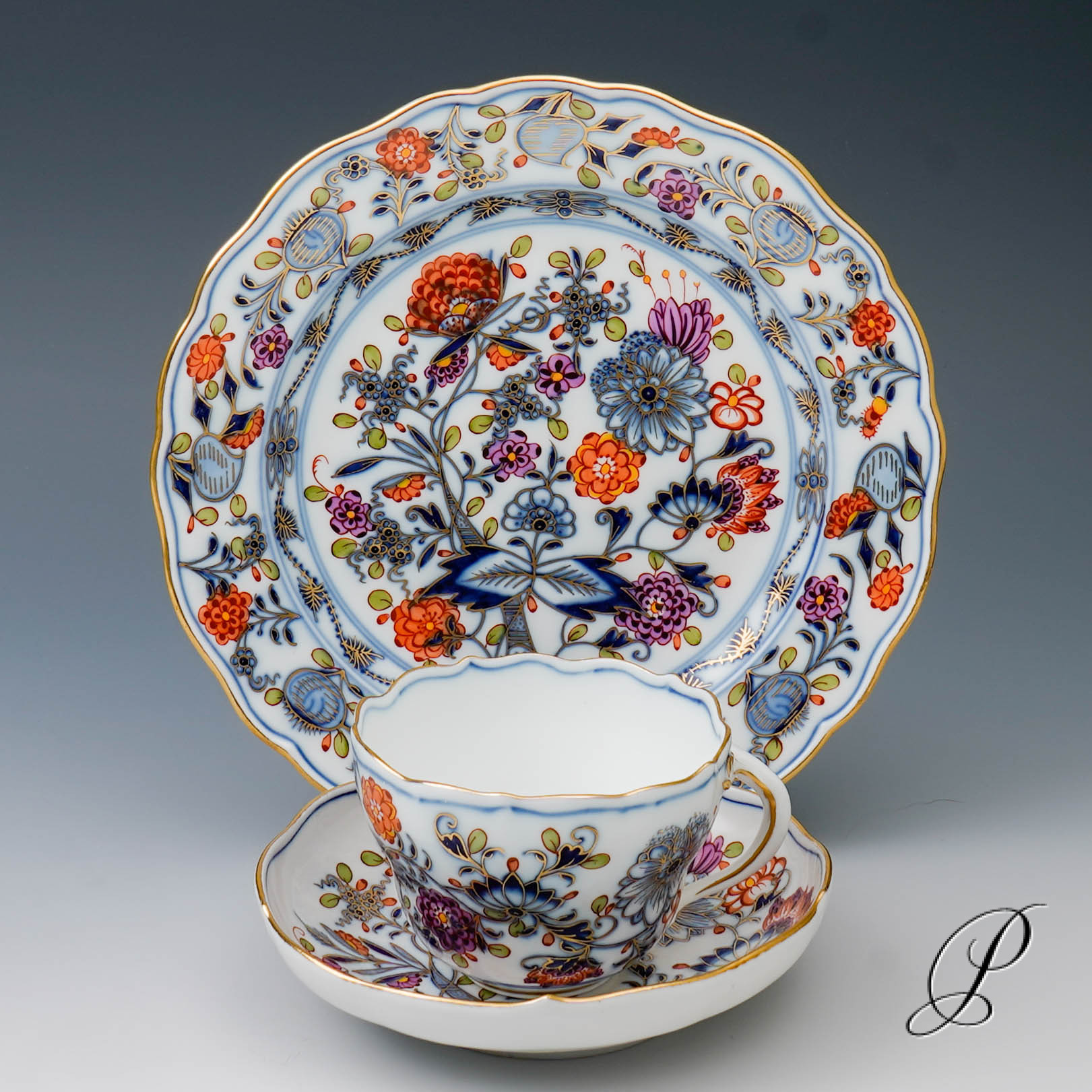 Kaffeegedeck Meissen Knaufzeit um 1900 Jhd. buntes Zwiebelmuster – Bild 4