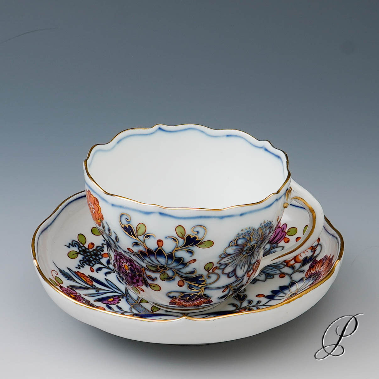 Kaffeegedeck Meissen Knaufzeit um 1900 Jhd. buntes Zwiebelmuster – Bild 7