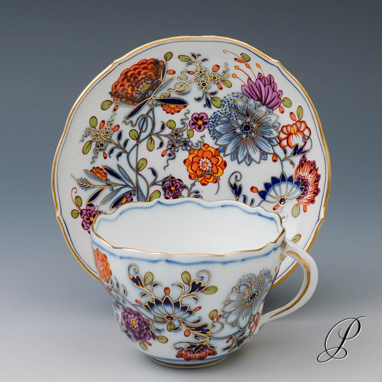 Kaffeegedeck Meissen Knaufzeit um 1900 Jhd. buntes Zwiebelmuster – Bild 8