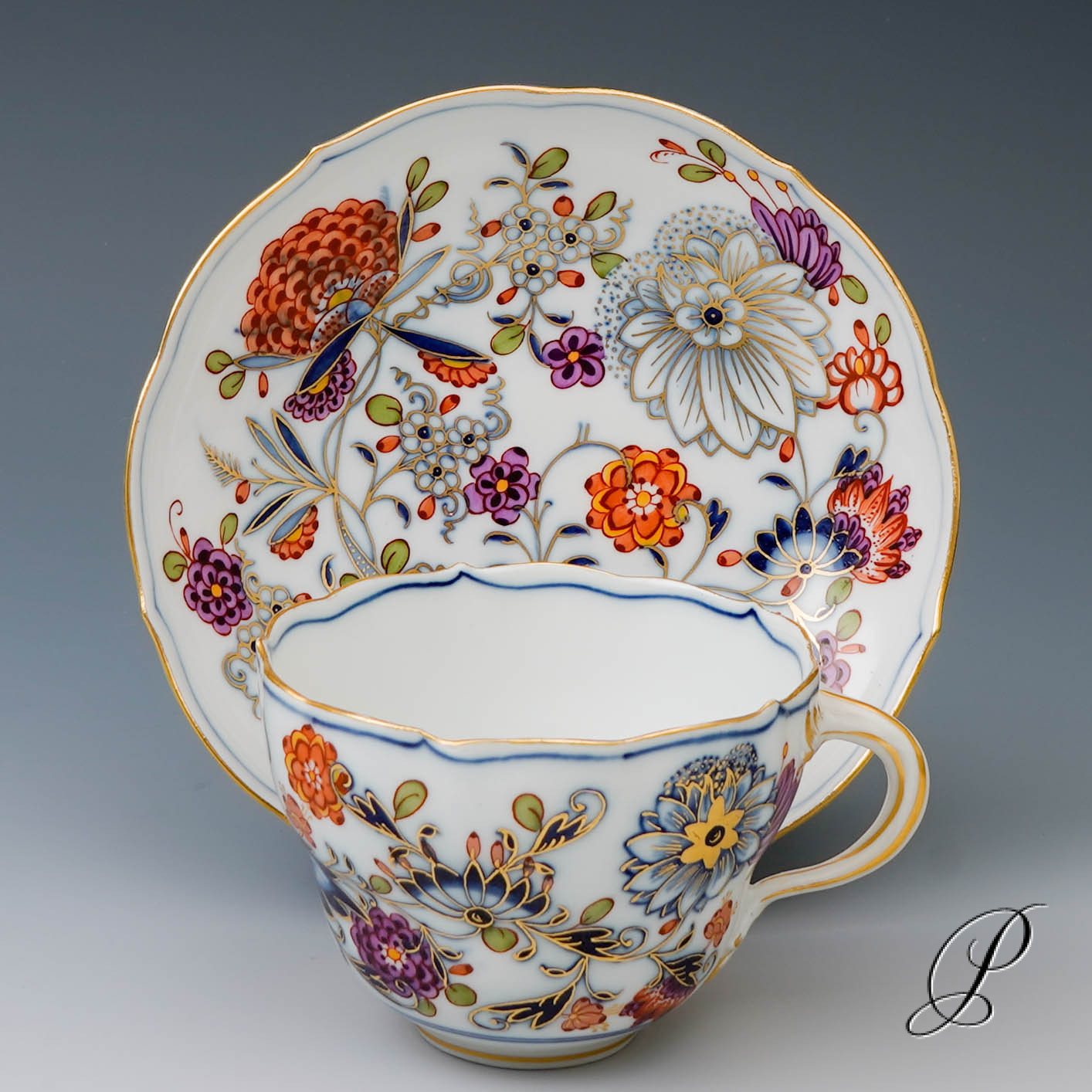 Kaffeegedeck Meissen im Dekor buntes Zwiebelmuster