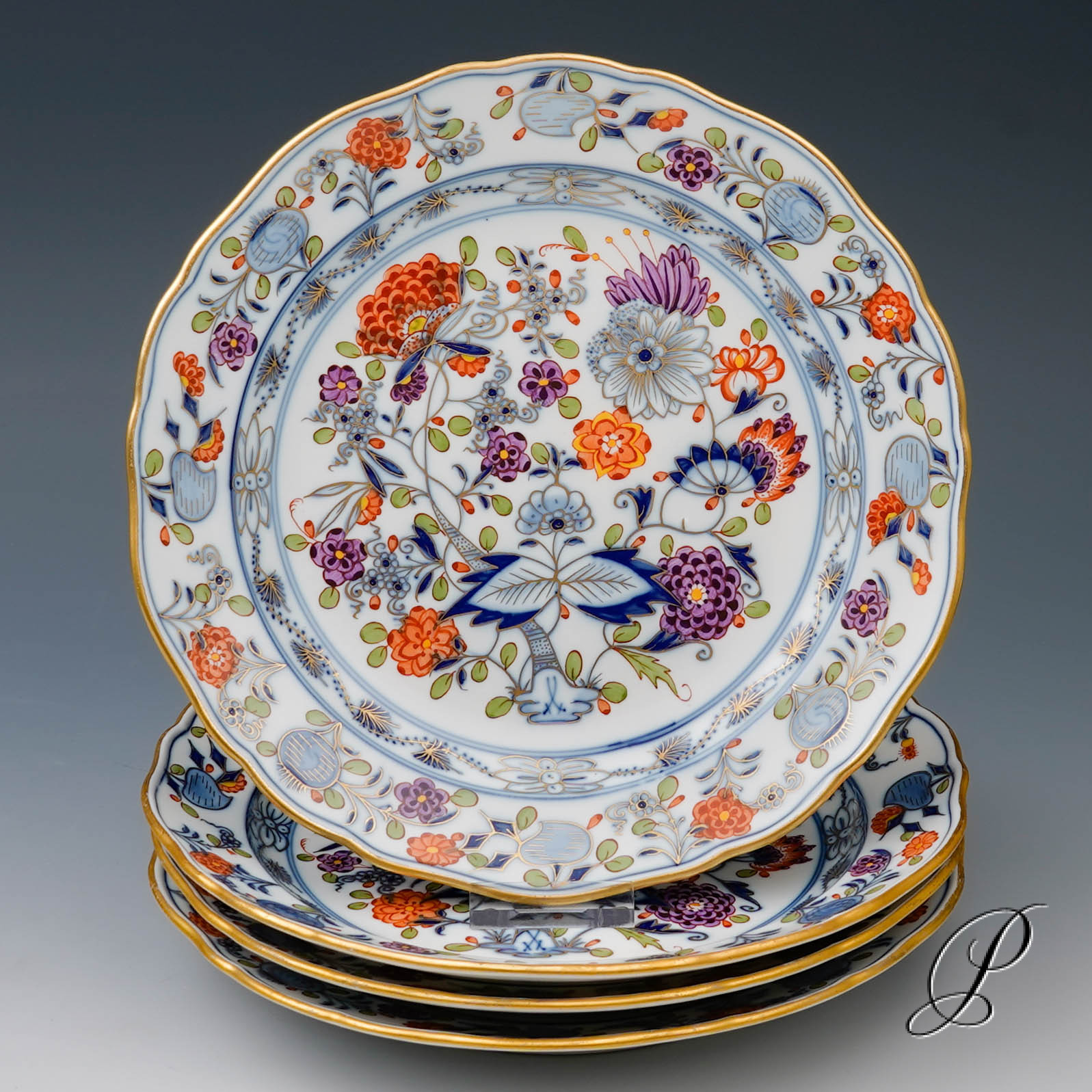 4 Vorspeiseteller oder Abendbrotteller Meissen im Dekor buntes Zwiebelmuster