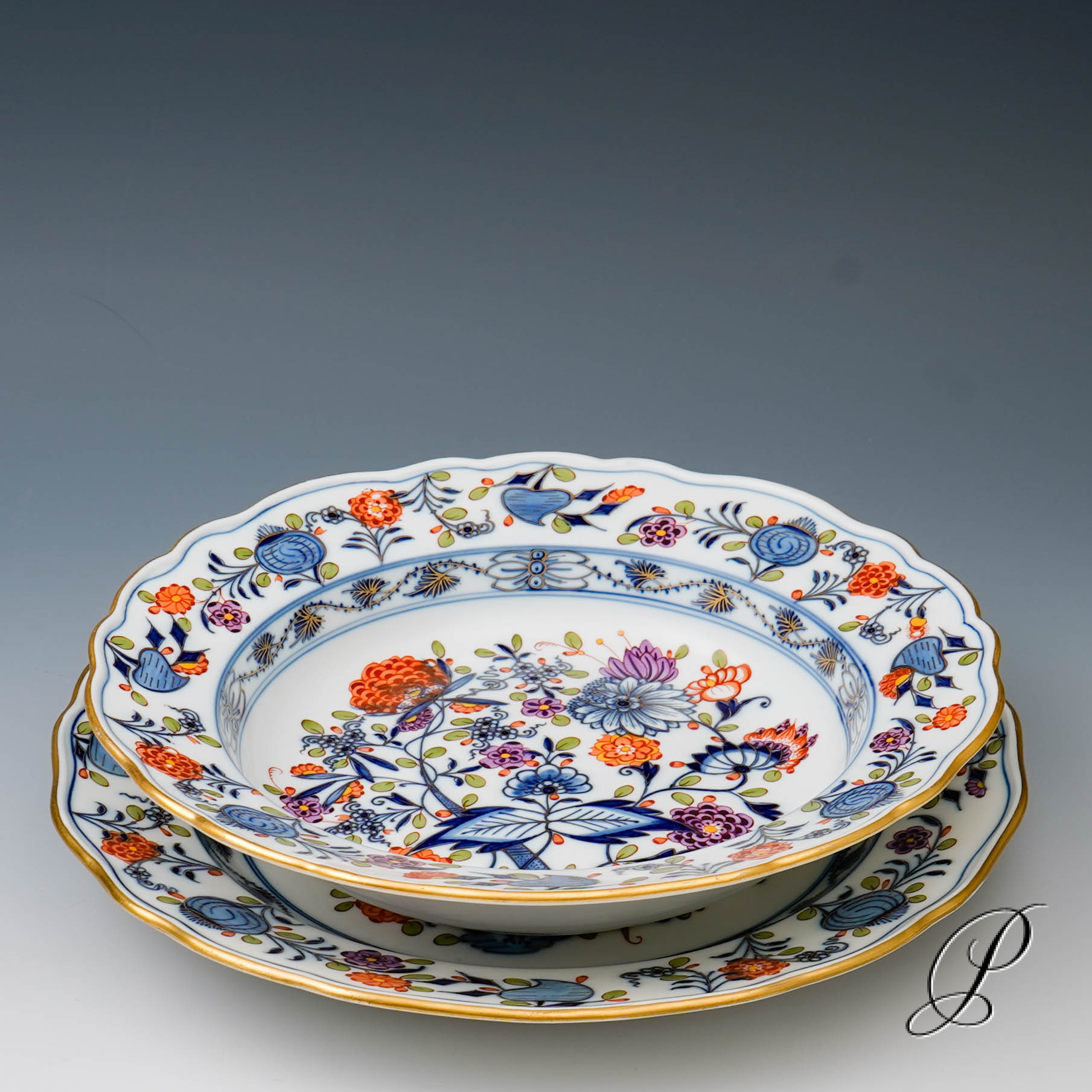 Speise und Suppenteller Meissen um 1900 Jhd. im Dekor buntes Zwiebelmuster – Bild 2