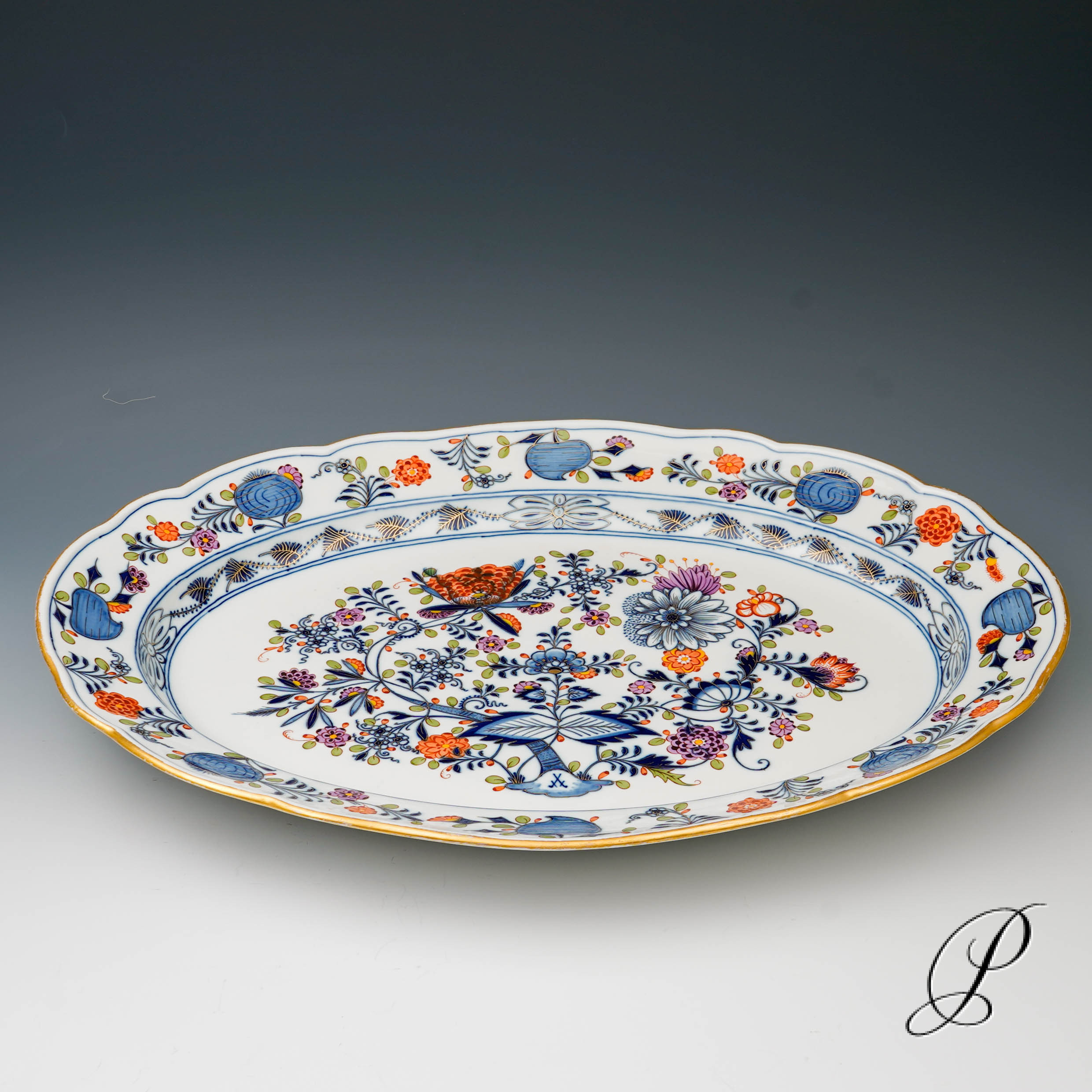 große Beilagenplatte Meissen 1.Wahl Knaufzeit buntes Zwiebelmuster – Bild 2