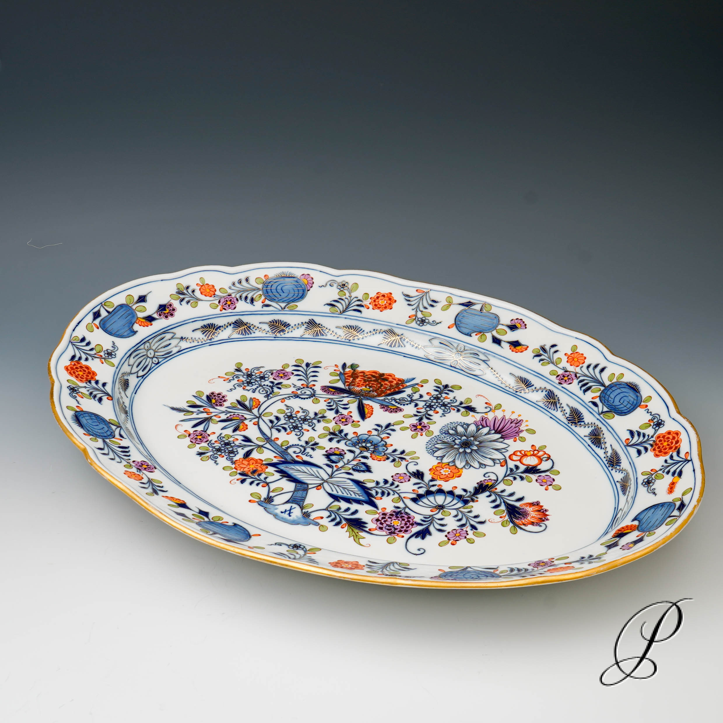 große Beilagenplatte Meissen 1.Wahl Knaufzeit buntes Zwiebelmuster – Bild 3