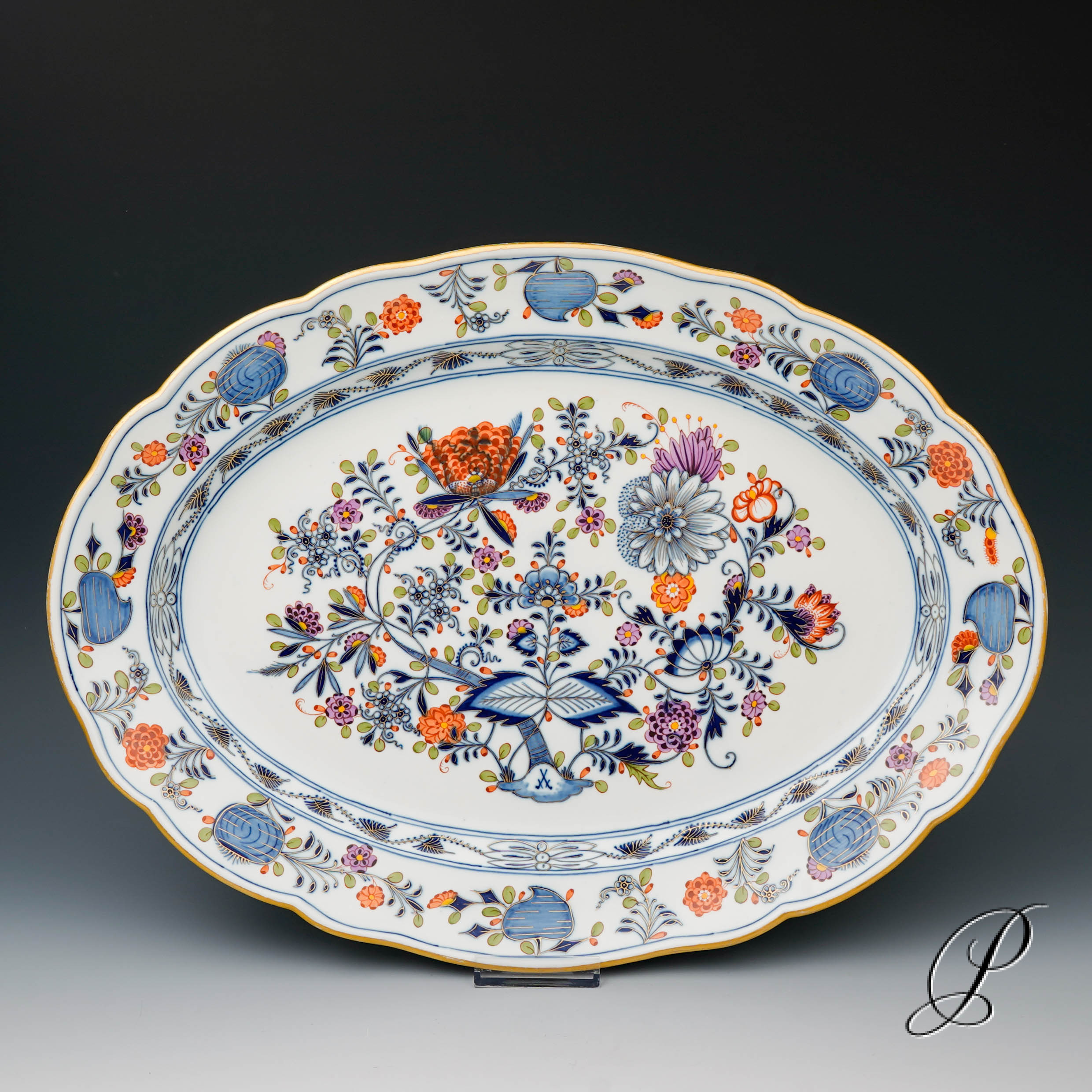 große Beilagenplatte Meissen 1.Wahl Knaufzeit buntes Zwiebelmuster