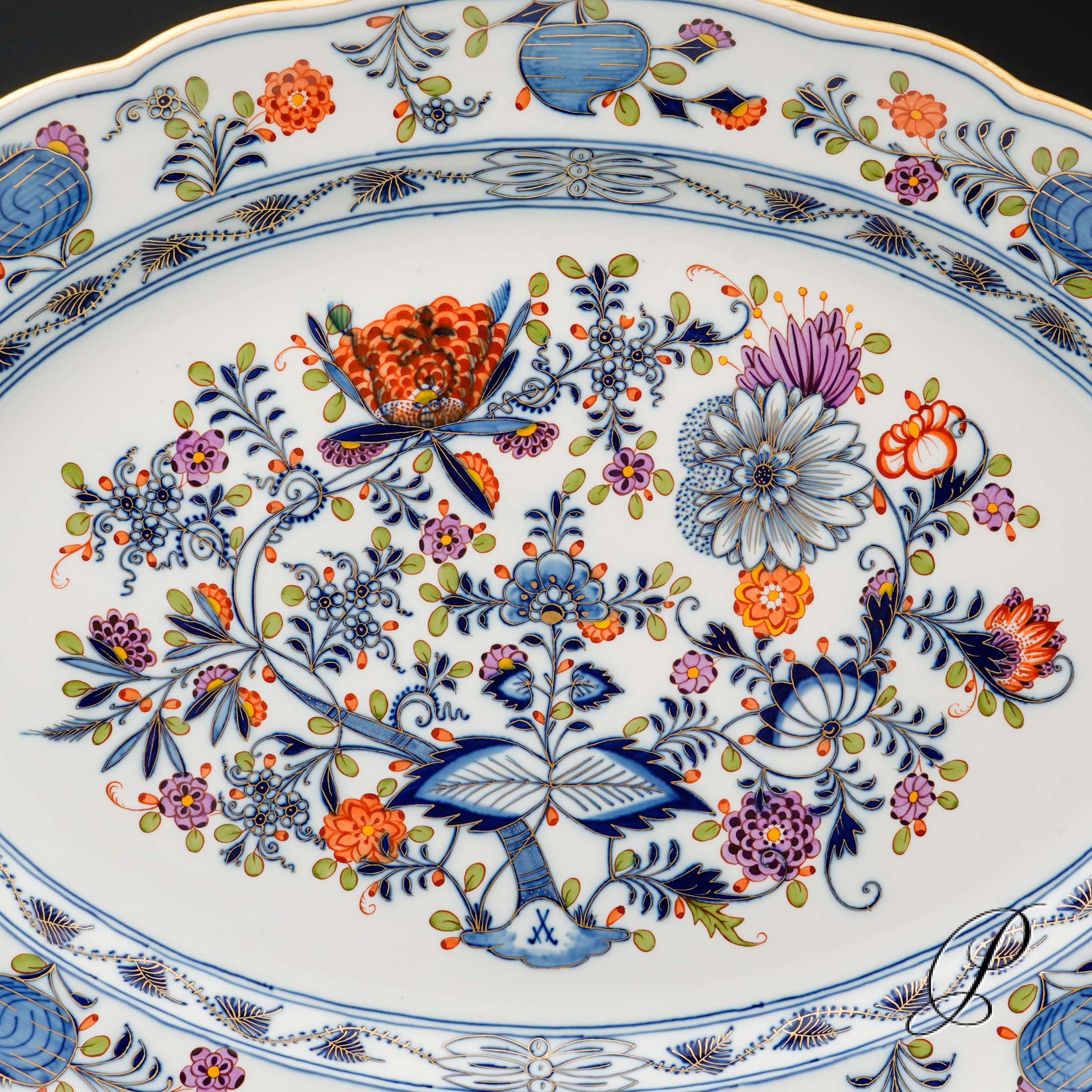 große Beilagenplatte Meissen 1.Wahl Knaufzeit buntes Zwiebelmuster – Bild 5