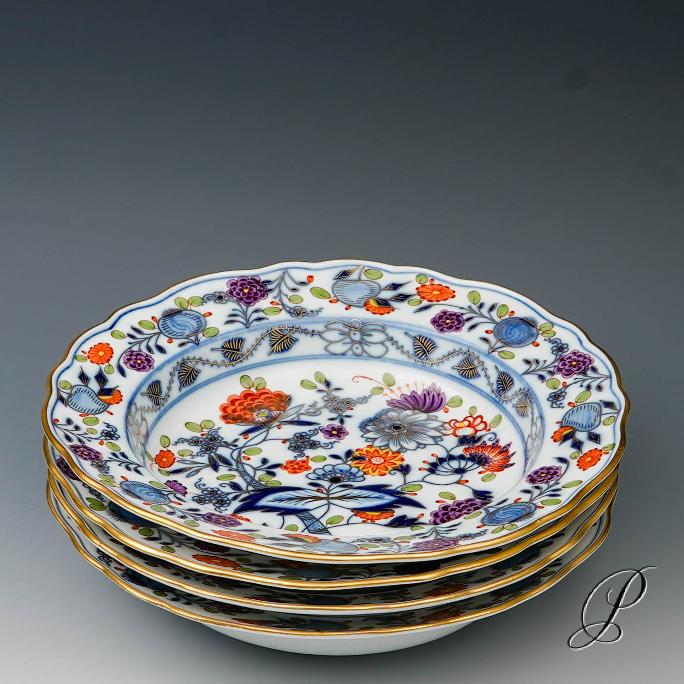 4 Suppenteller Meissen um 1860 Jhd. im Dekor buntes Zwiebelmuster – Bild 2