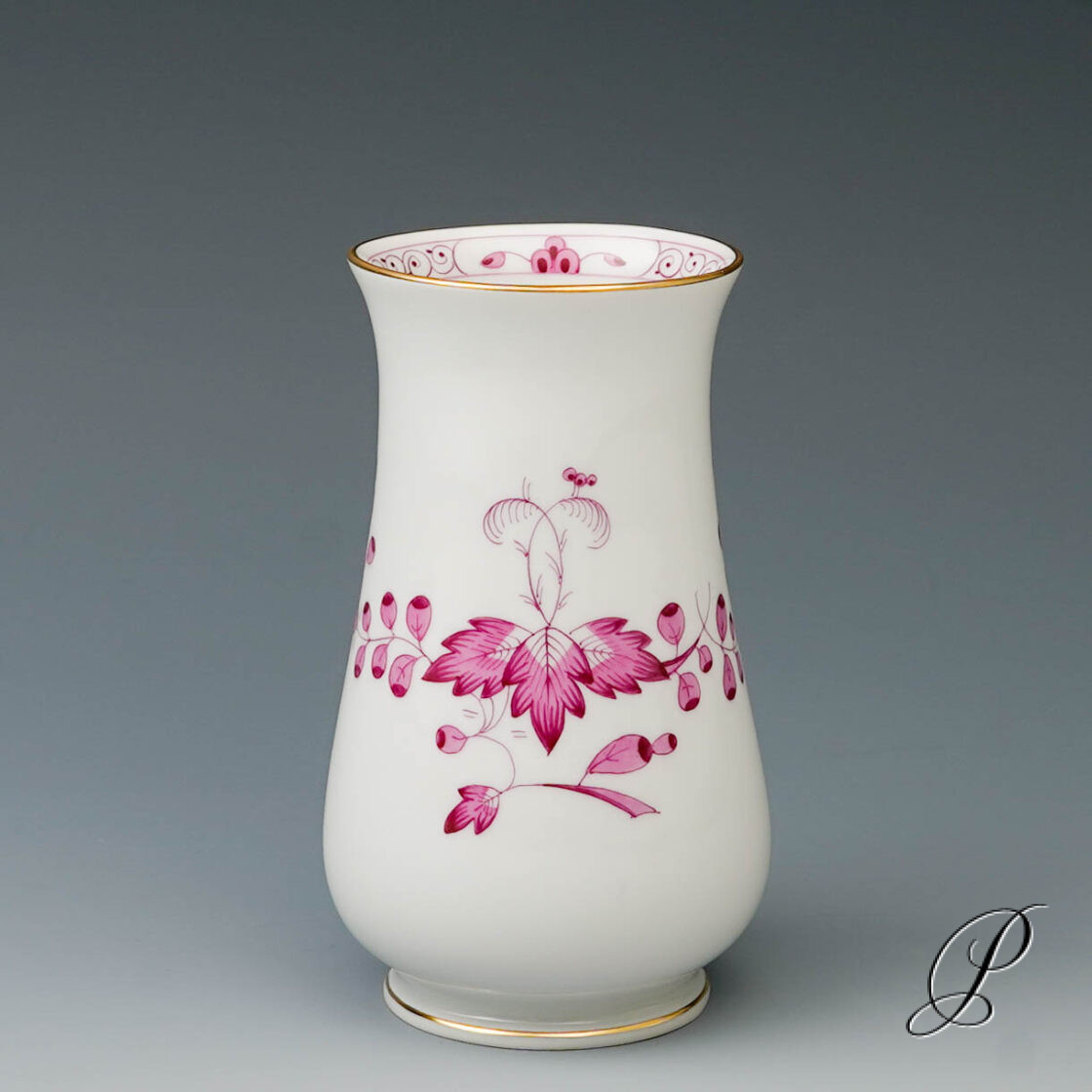 Vase Meissen im Dekor indische Malerei2 purpur mit Kante