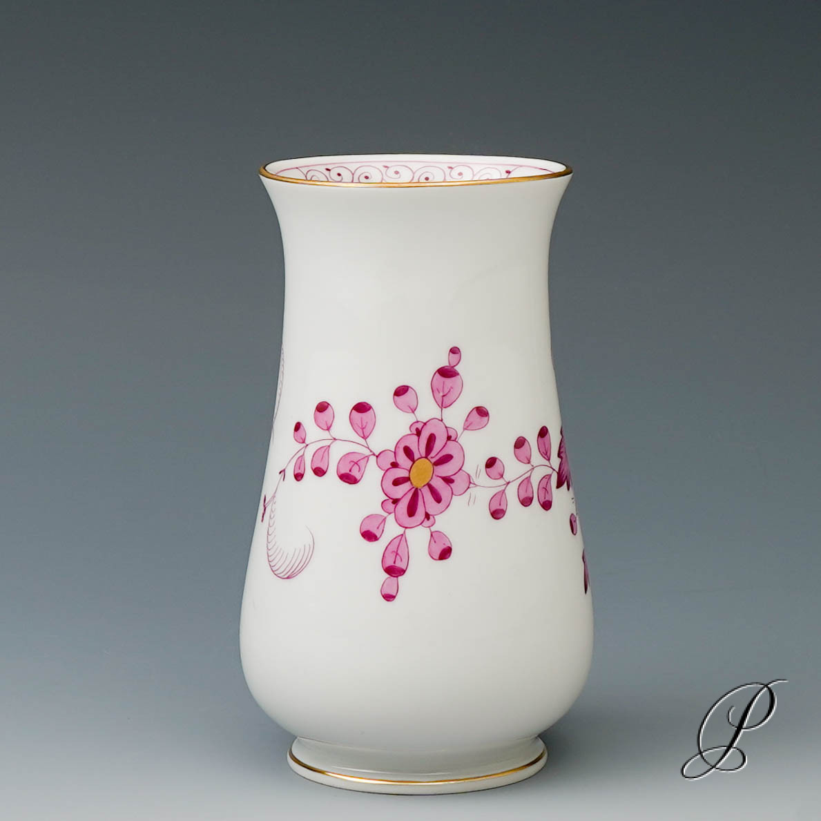 Vase Meissen im Dekor indische Malerei2 purpur mit Kante – Bild 2