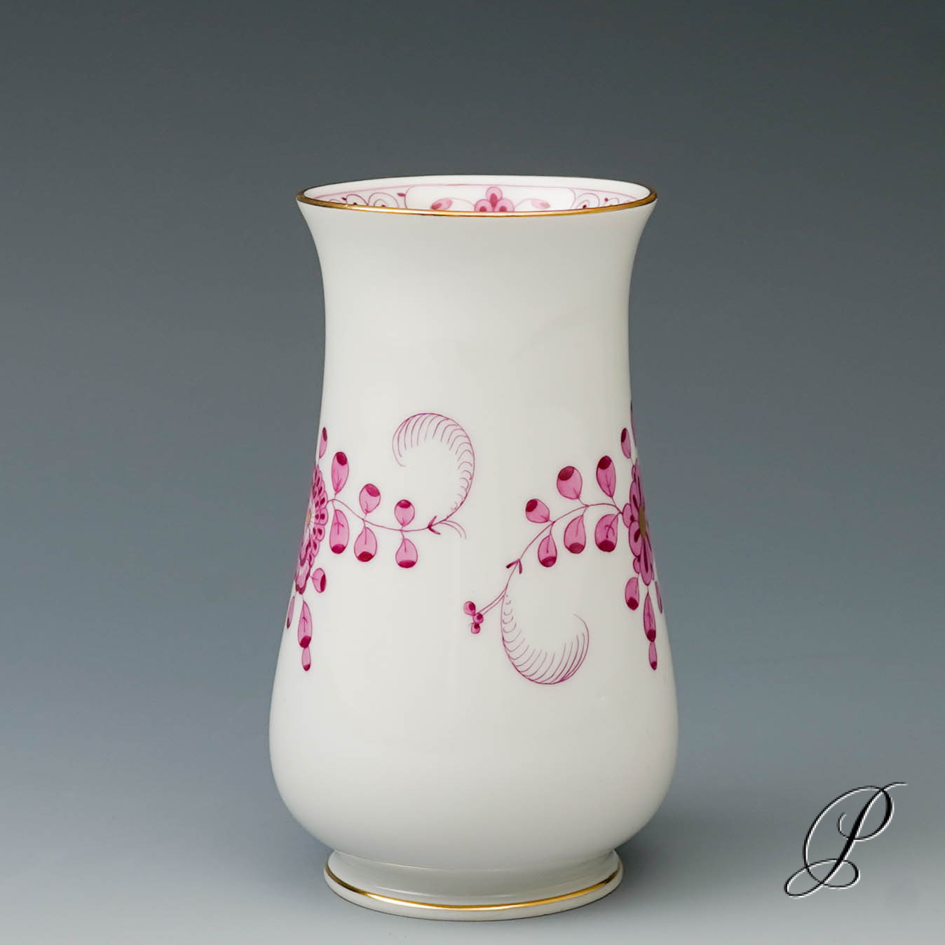 Vase Meissen im Dekor indische Malerei2 purpur mit Kante – Bild 3