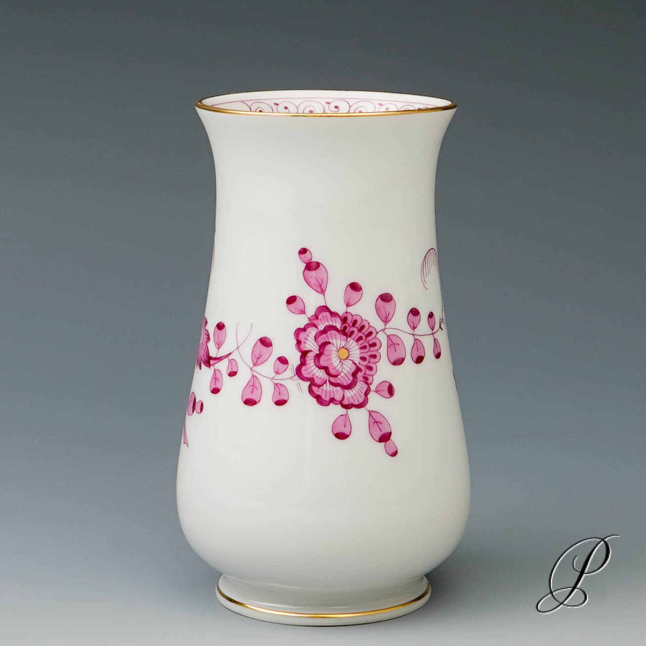 Vase Meissen im Dekor indische Malerei2 purpur mit Kante – Bild 4