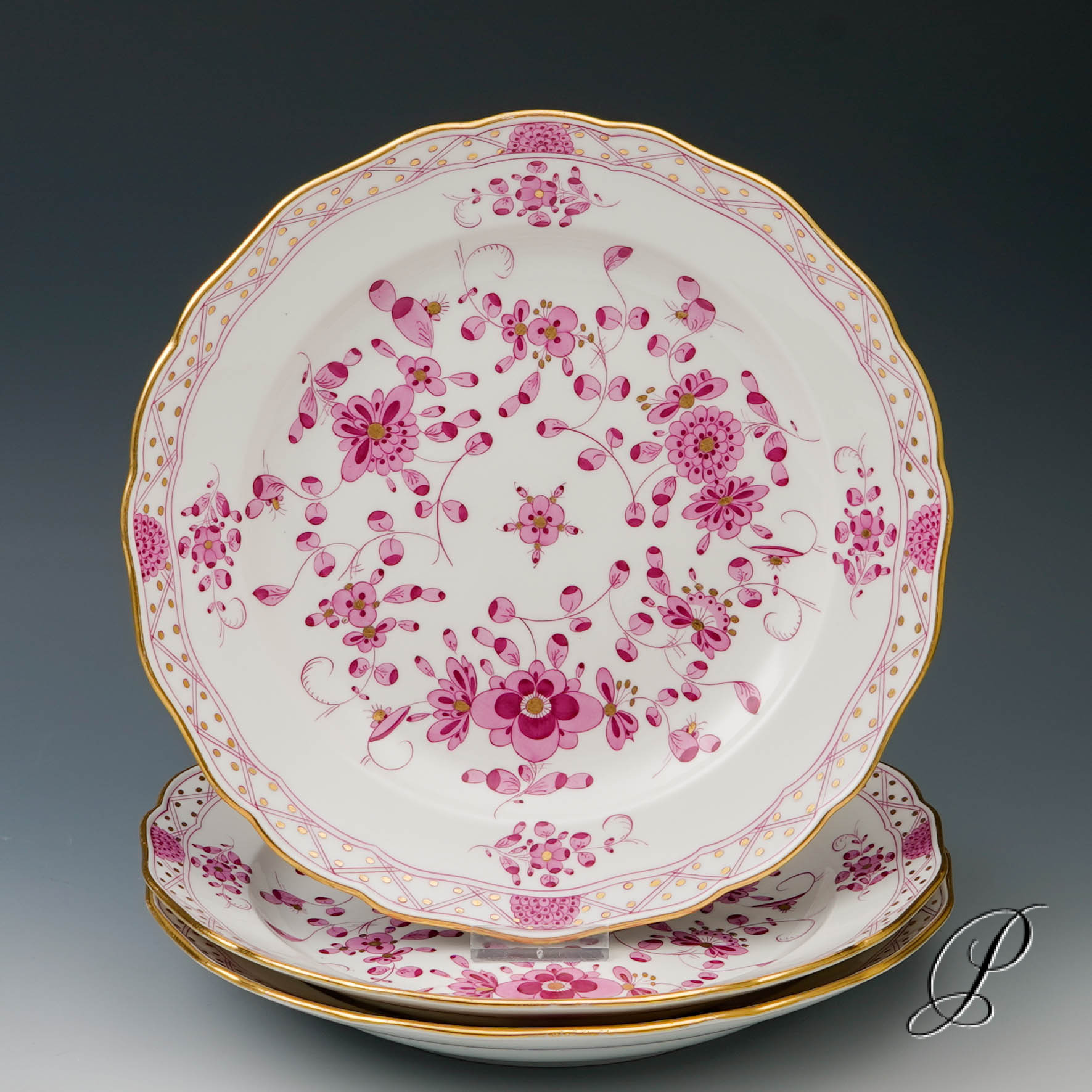 3 Speiseteller Meissen Knaufzeit um 1900 - reiche Indische Malerei purpur