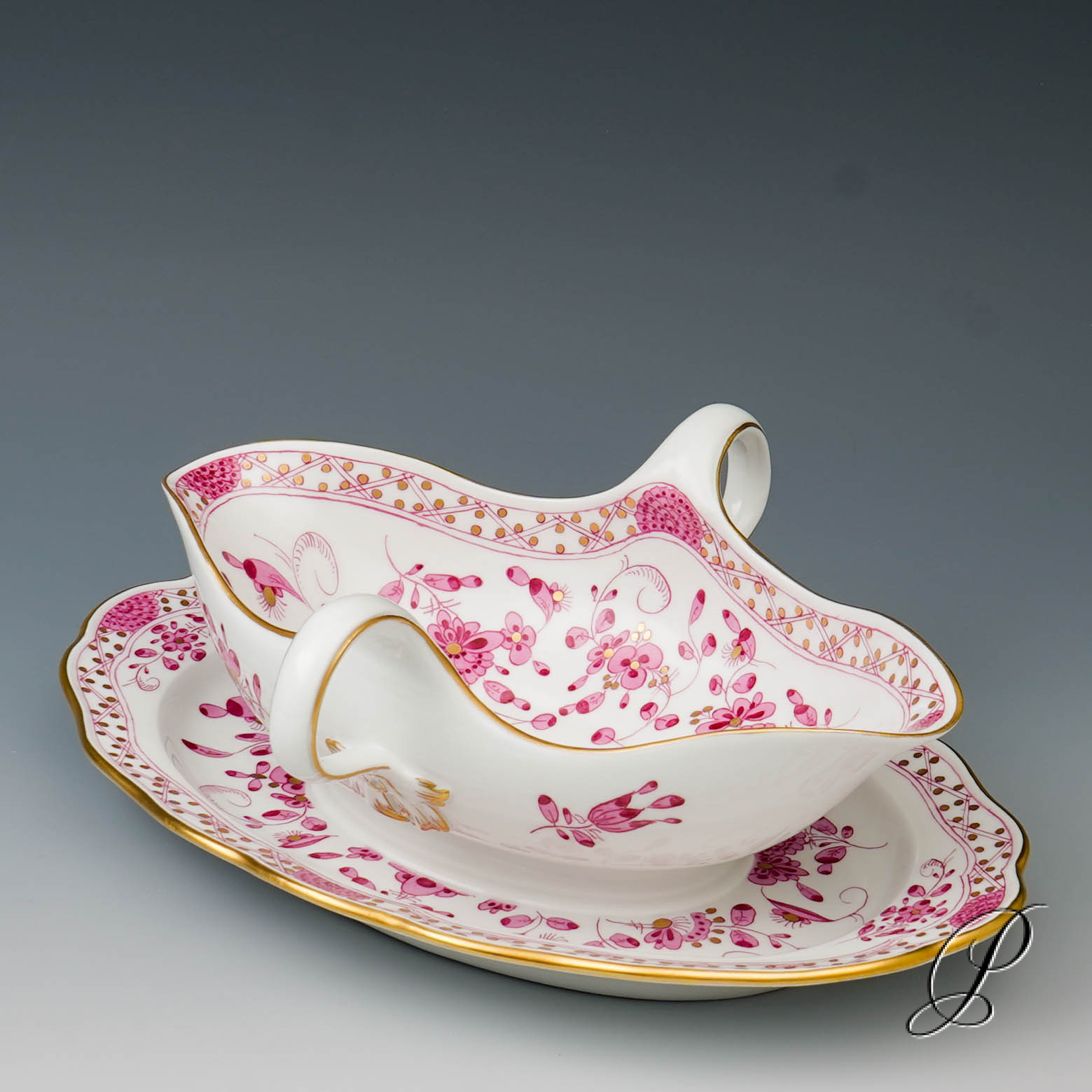 Sauciere Meissen Knaufzeit um 1900 - reiche Indische Malerei purpur