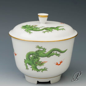 große Bonboniere / Keksdose Meissen 1.Wahl Mingdrache grün - Art Deco -