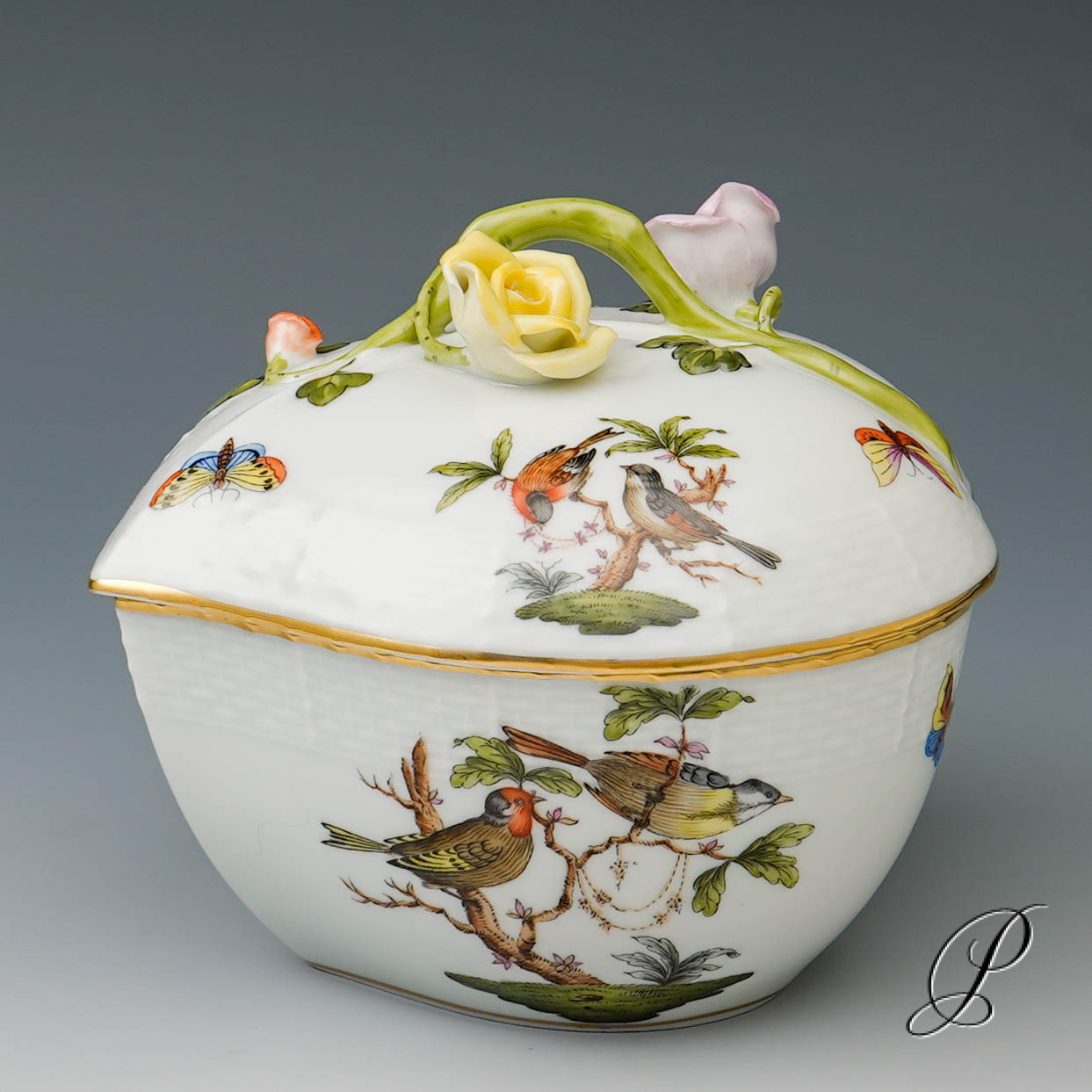 große Dose / Bonboniere Herend Rothschild in Herzform