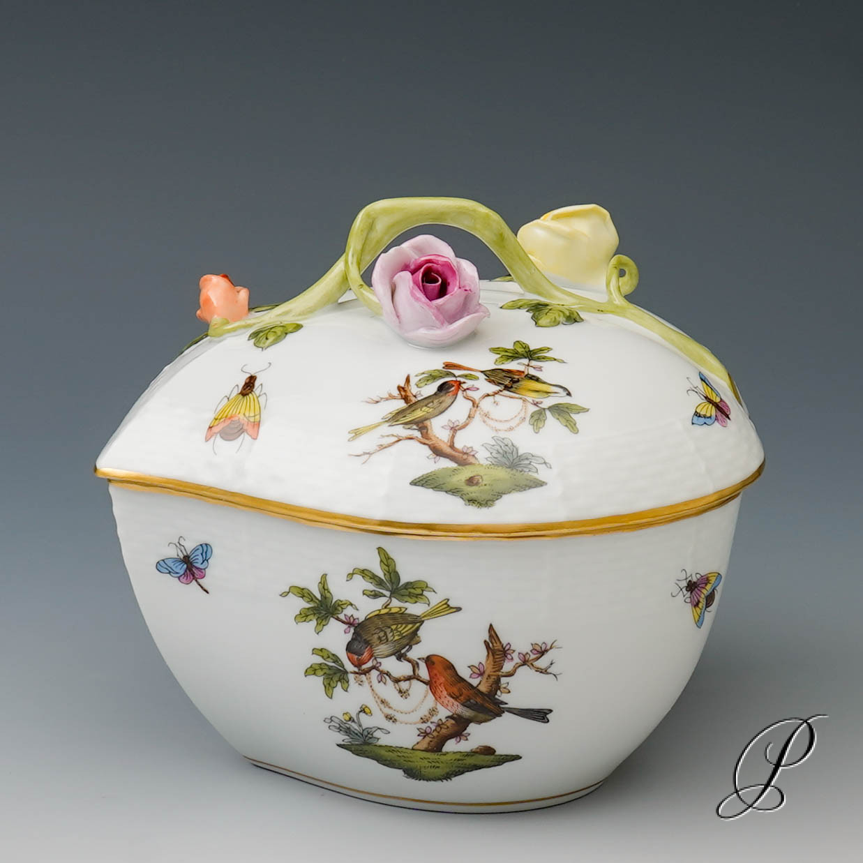 große Dose / Bonboniere Herend Rothschild in Herzform