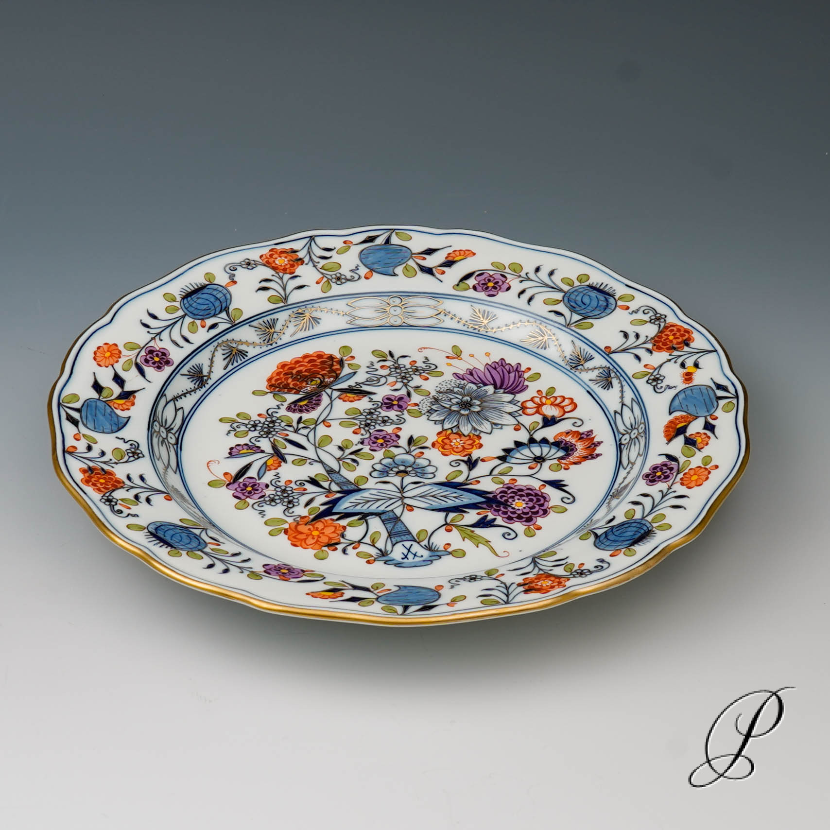 Speiseteller Meissen Knaufzeit um 1900 Jhd. buntes Zwiebelmuster – Bild 2