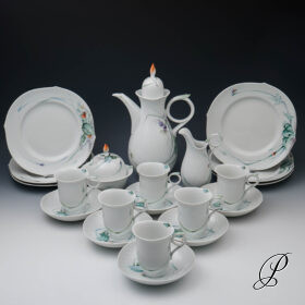 Kaffeeservice Meissen 1.Wahl Wellenspiel  " Waldflora mit Insekten "