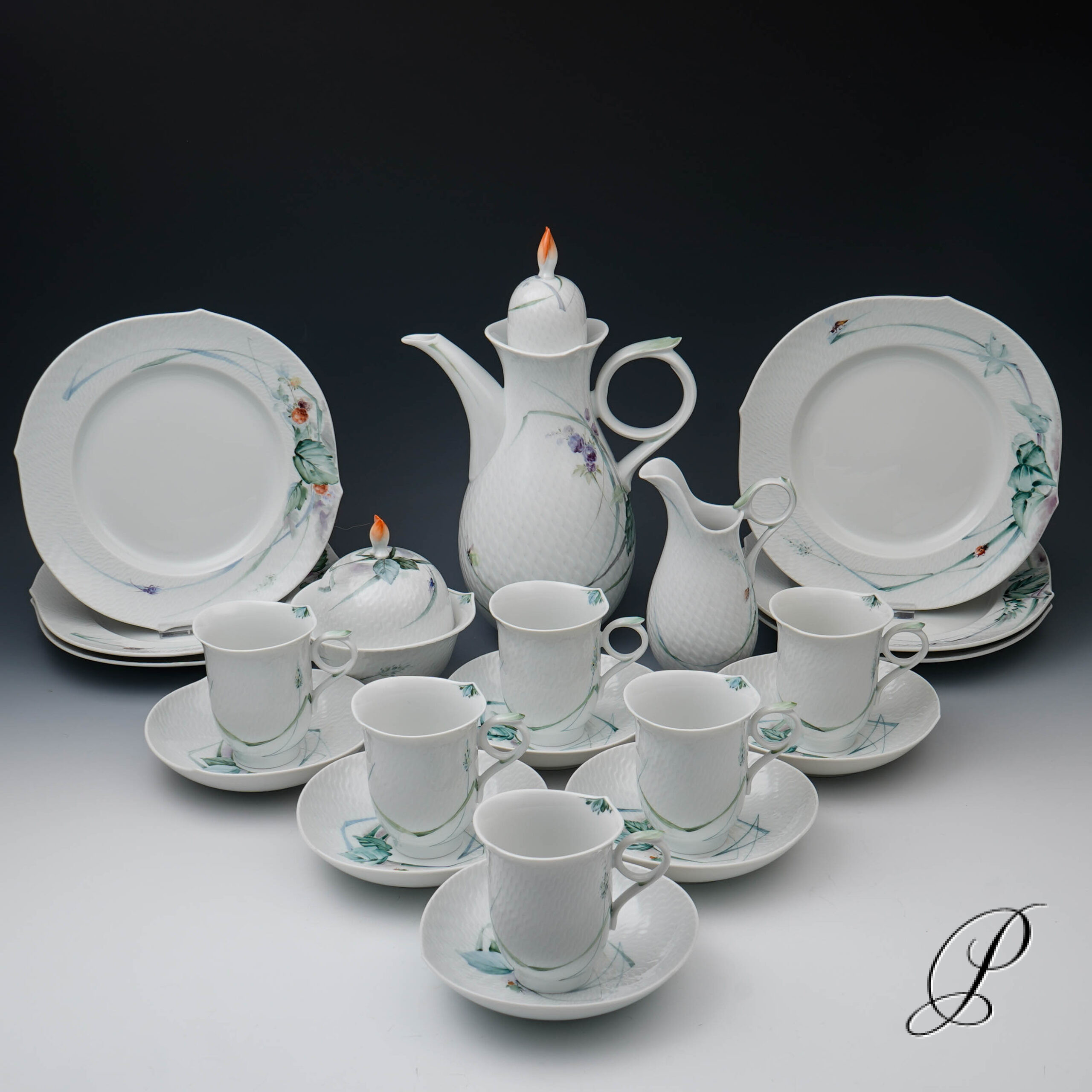 Kaffeeservice Meissen 1.Wahl Wellenspiel " Waldflora mit Insekten "