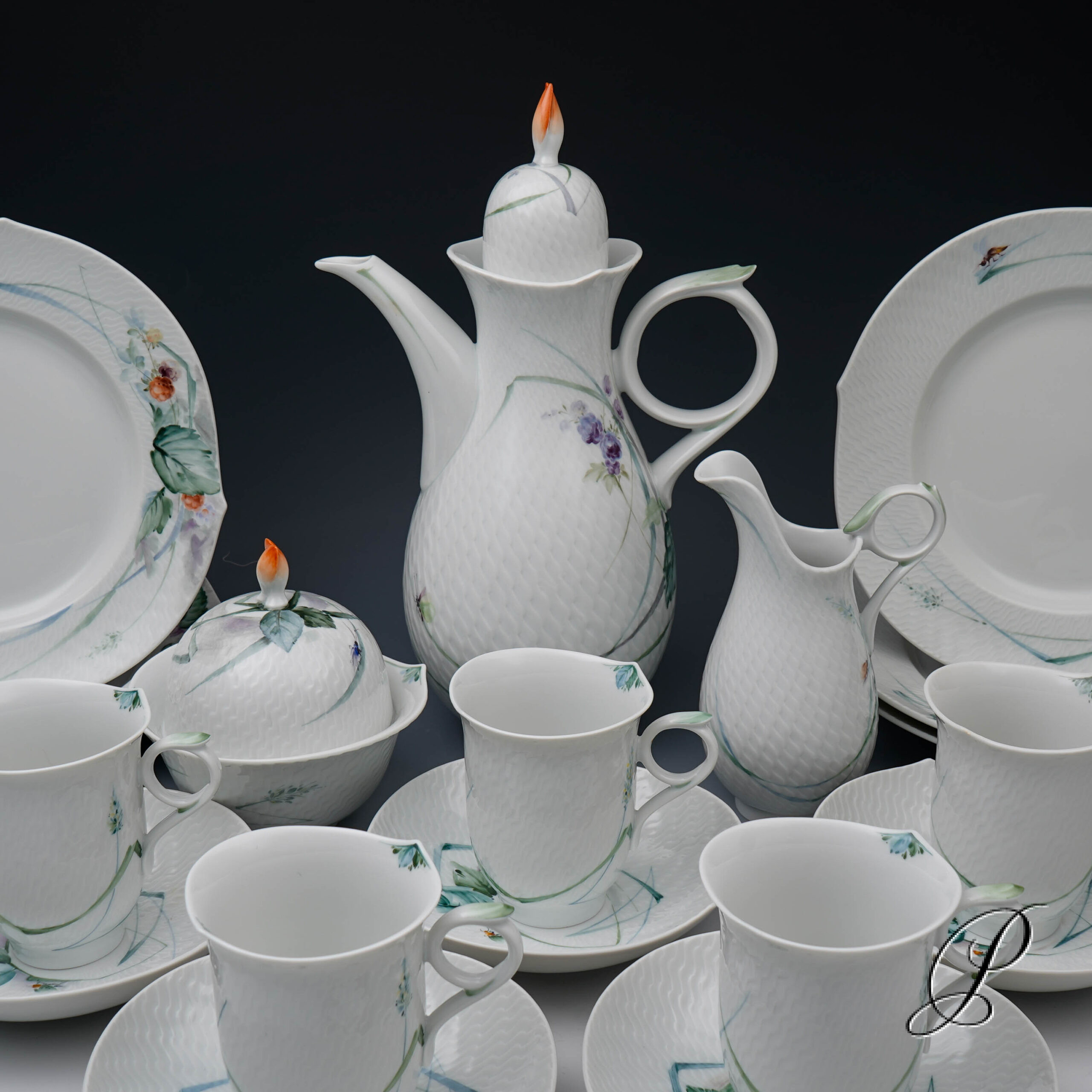 Kaffeeservice Meissen 1.Wahl Wellenspiel " Waldflora mit Insekten " – Bild 3