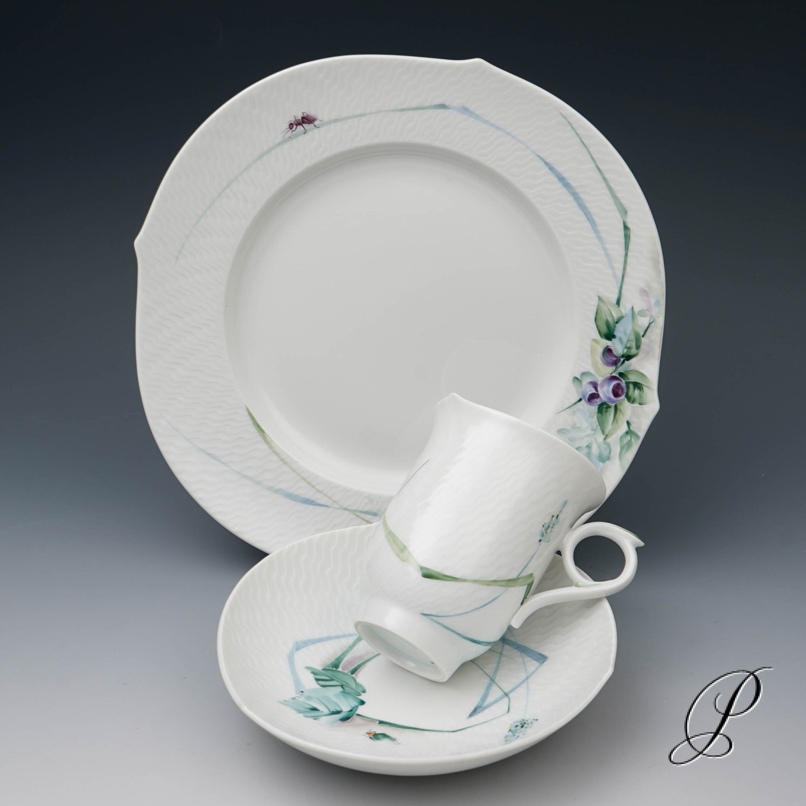 Kaffeeservice Meissen 1.Wahl Wellenspiel " Waldflora mit Insekten " – Bild 16