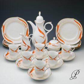Kaffeeservice Meissen 1.Wahl Wellenspiel  " Wasservögel Korallenrot "