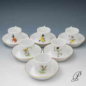 6 Espresso Sets Meissen Henkelbecher Motive nach Paul Scheurich