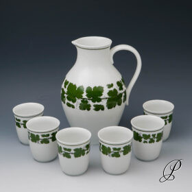 Krug mit 6 Bechern Meissner Porzellan 1.Wahl mit Jubiläumsmarke