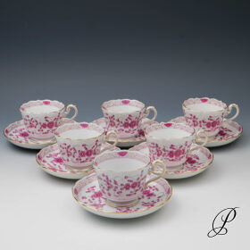 6 Kaffeegedecke Biedermeierform Meissen 1.Wahl / reiche Indische Malerei purpur
