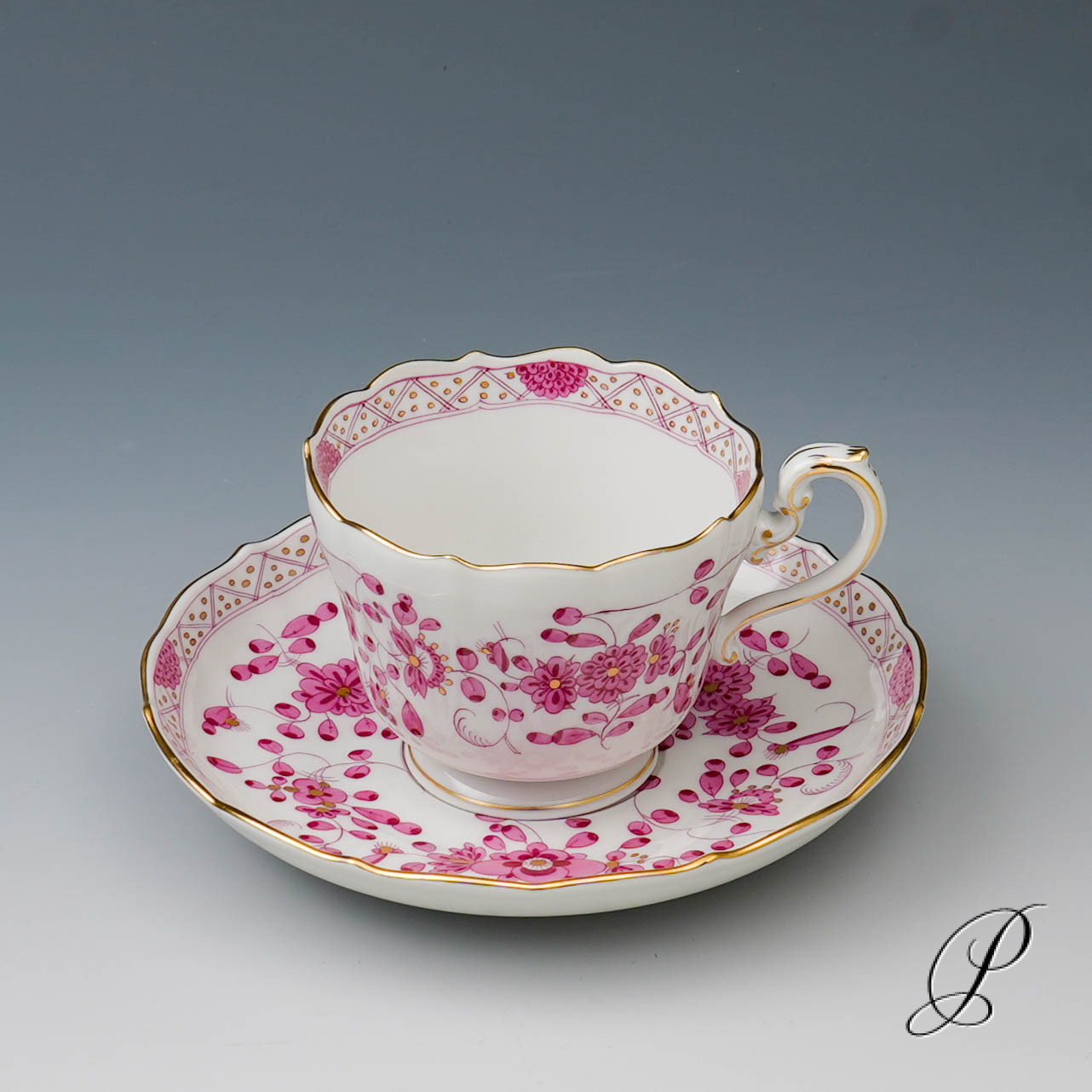 6 Kaffeegedecke Biedermeierform Meissen 1.Wahl / reiche Indische Malerei purpur – Bild 4