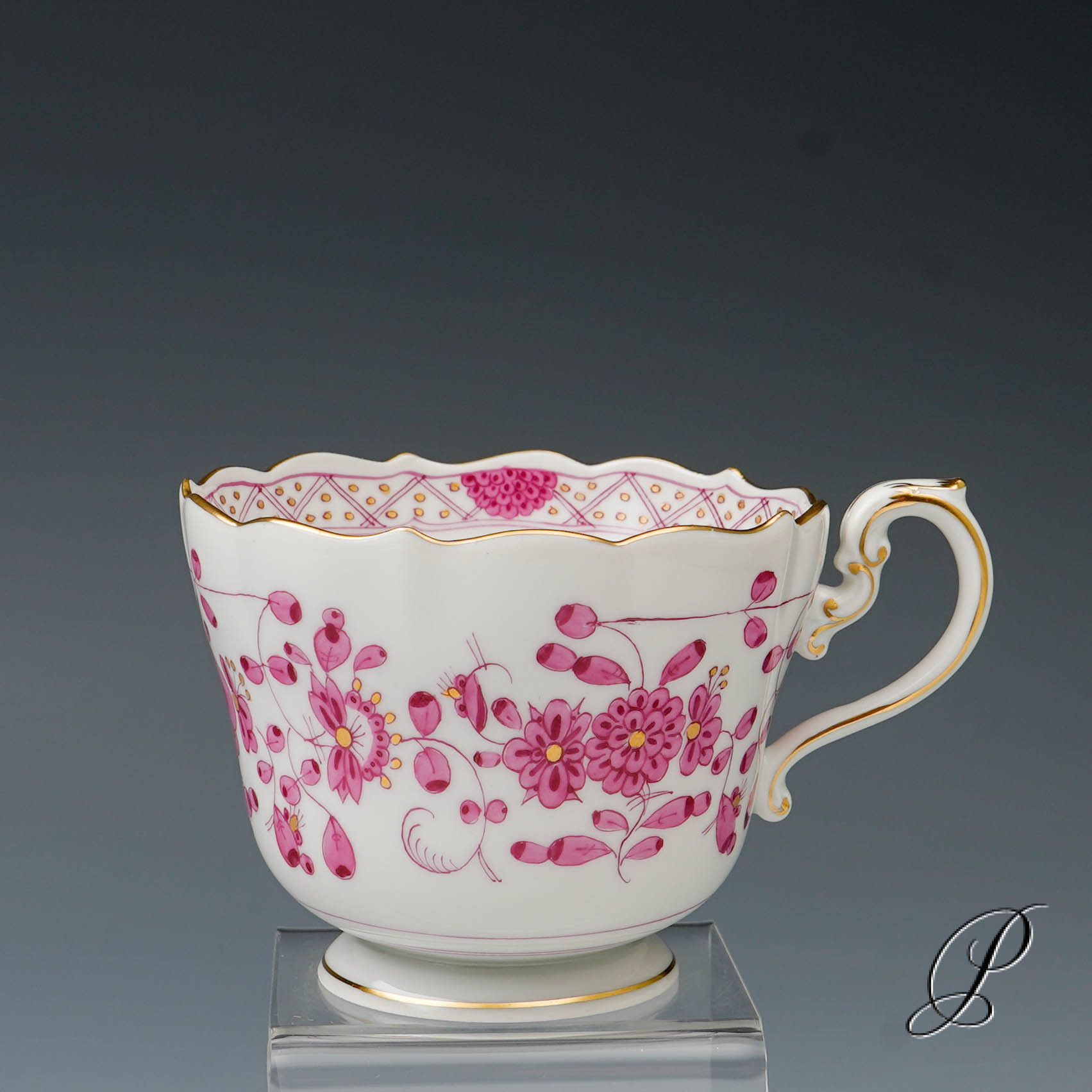 6 Kaffeegedecke Biedermeierform Meissen 1.Wahl / reiche Indische Malerei purpur – Bild 9