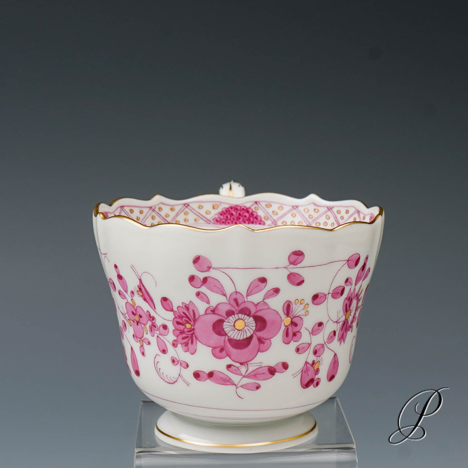 6 Kaffeegedecke Biedermeierform Meissen 1.Wahl / reiche Indische Malerei purpur – Bild 10